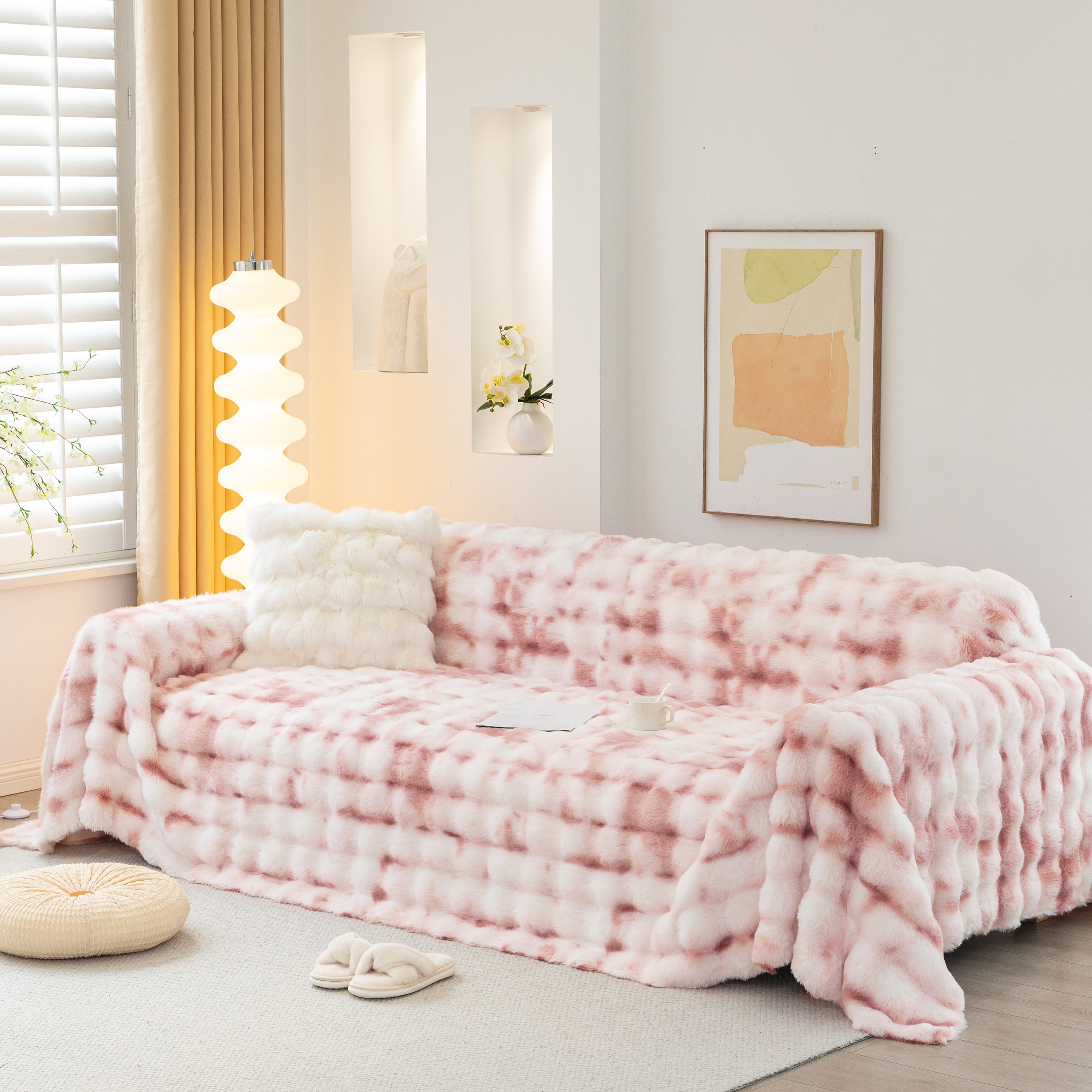 Thick Faux Fur Couch Cover Fluffy Fuzzy Warm Washable Furniture Protector For Kids Pets