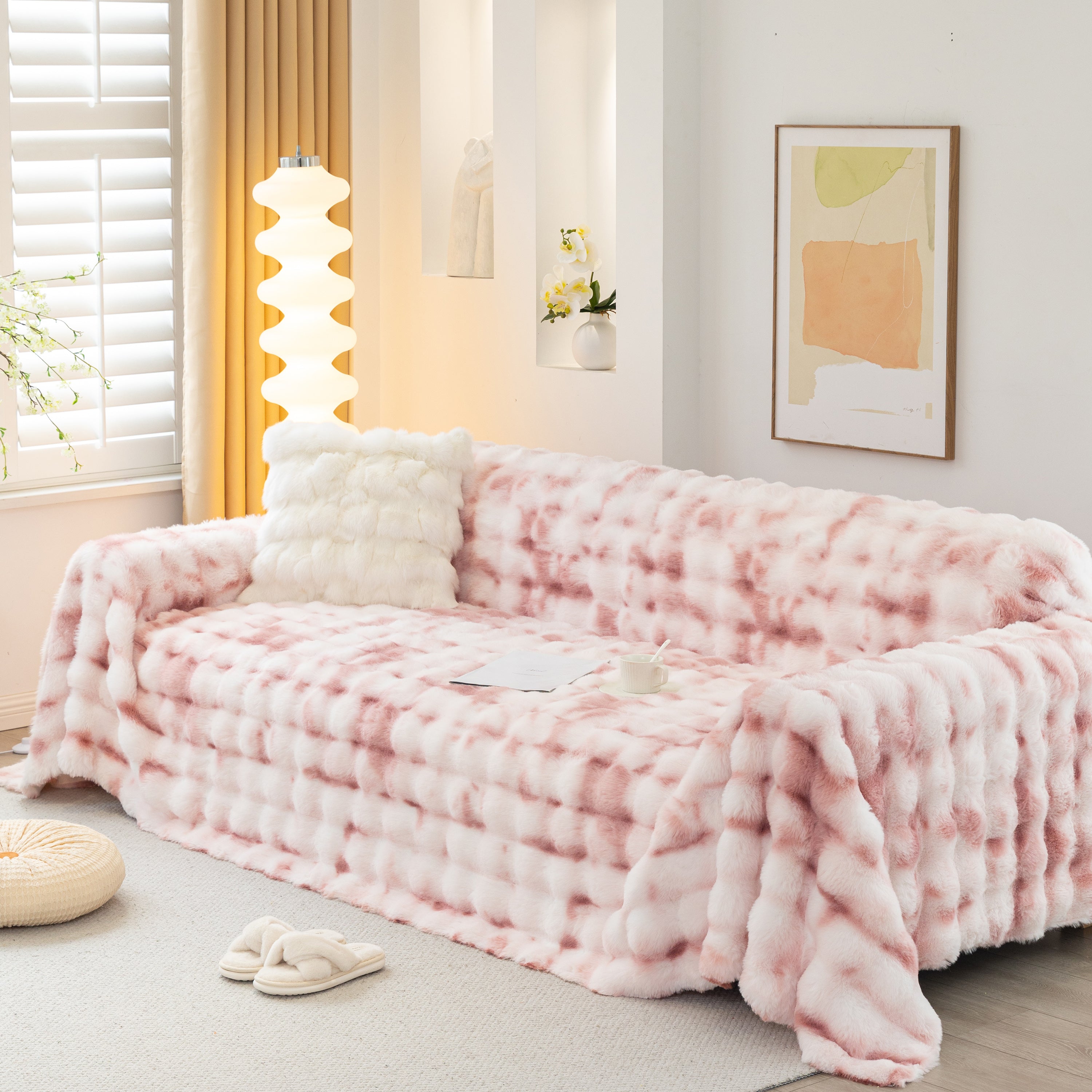 Thick Faux Fur Couch Cover Fluffy Fuzzy Warm Washable Furniture Protector For Kids Pets