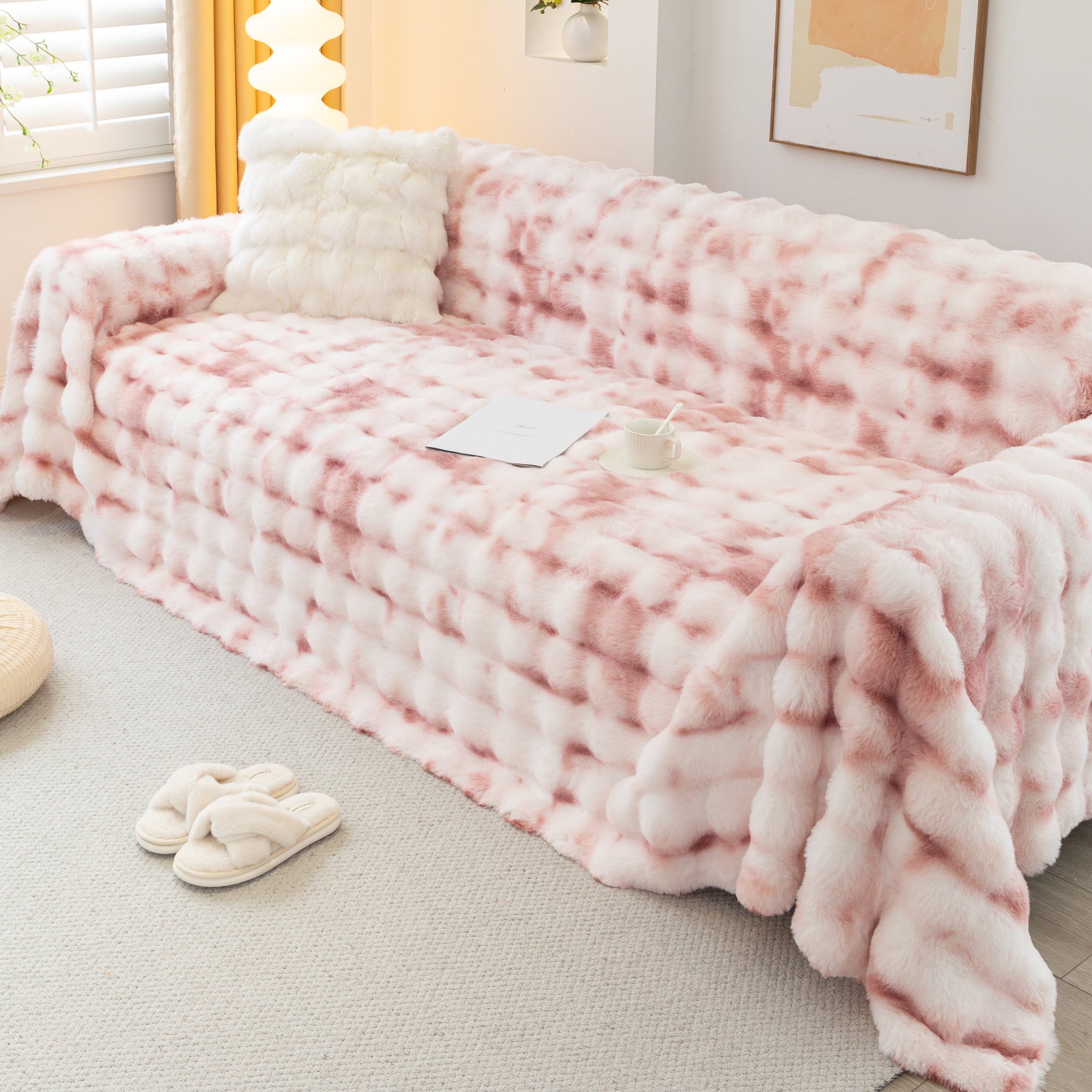 Thick Faux Fur Couch Cover Fluffy Fuzzy Warm Washable Furniture Protector For Kids Pets