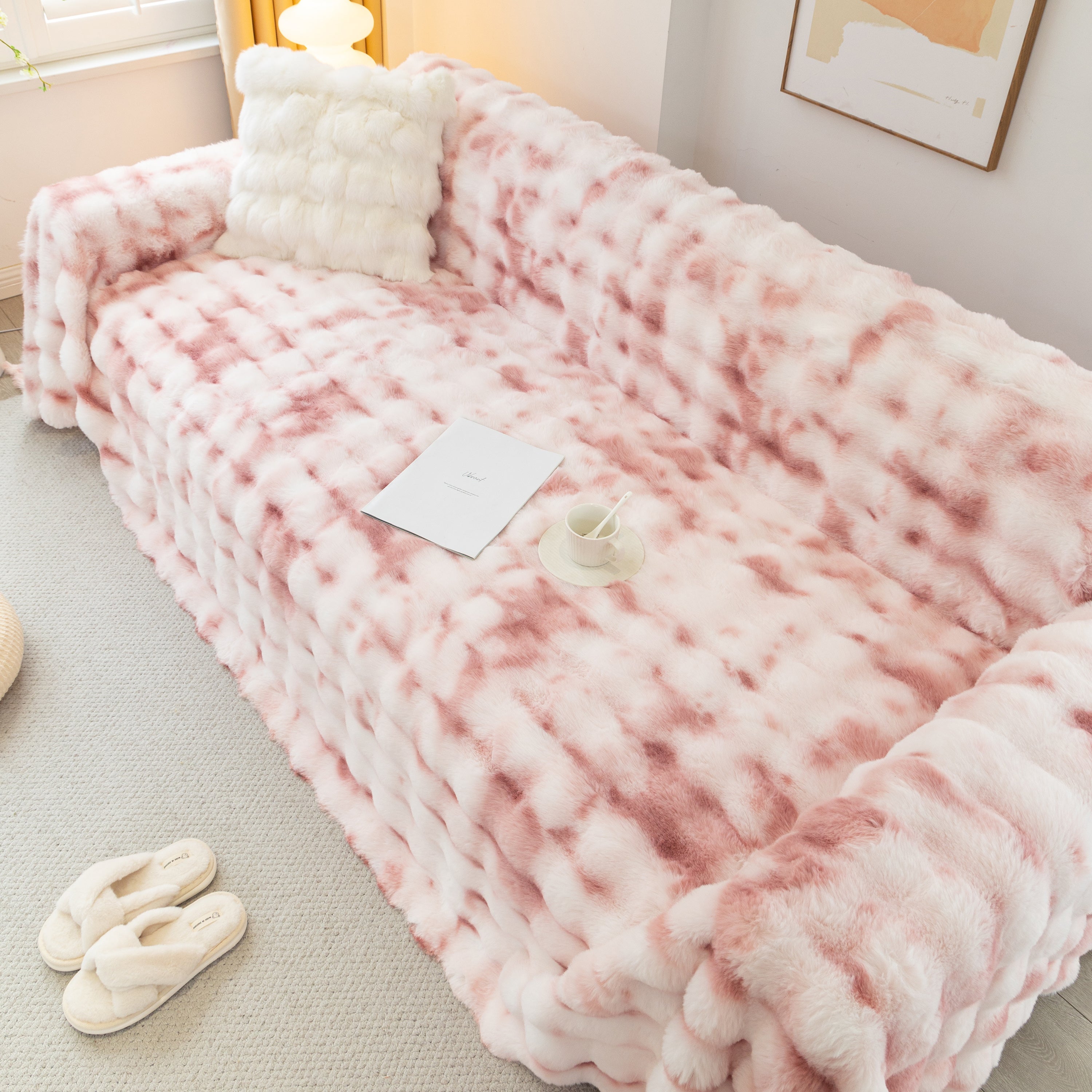 Thick Faux Fur Couch Cover Fluffy Fuzzy Warm Washable Furniture Protector For Kids Pets