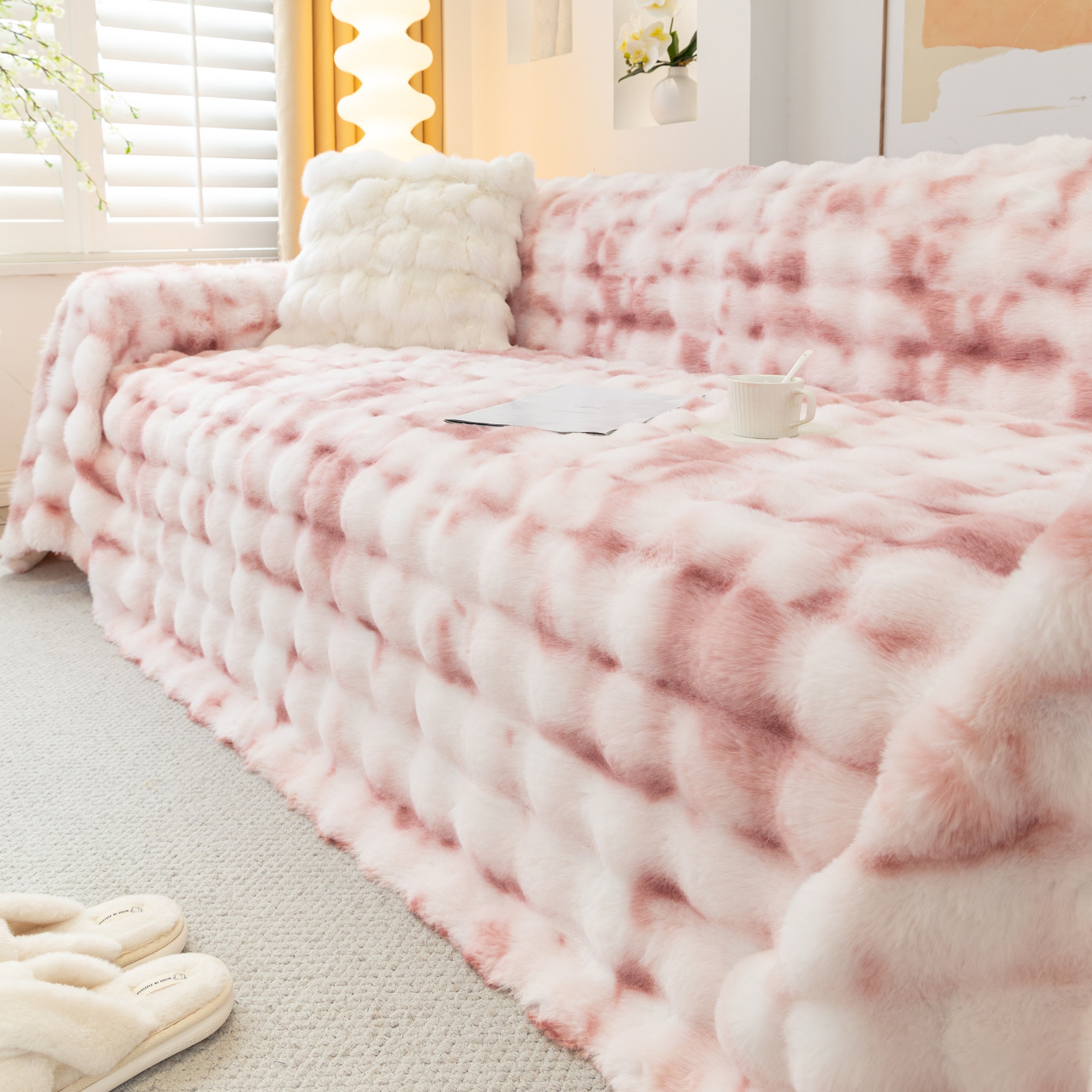 Thick Faux Fur Couch Cover Fluffy Fuzzy Warm Washable Furniture Protector For Kids Pets