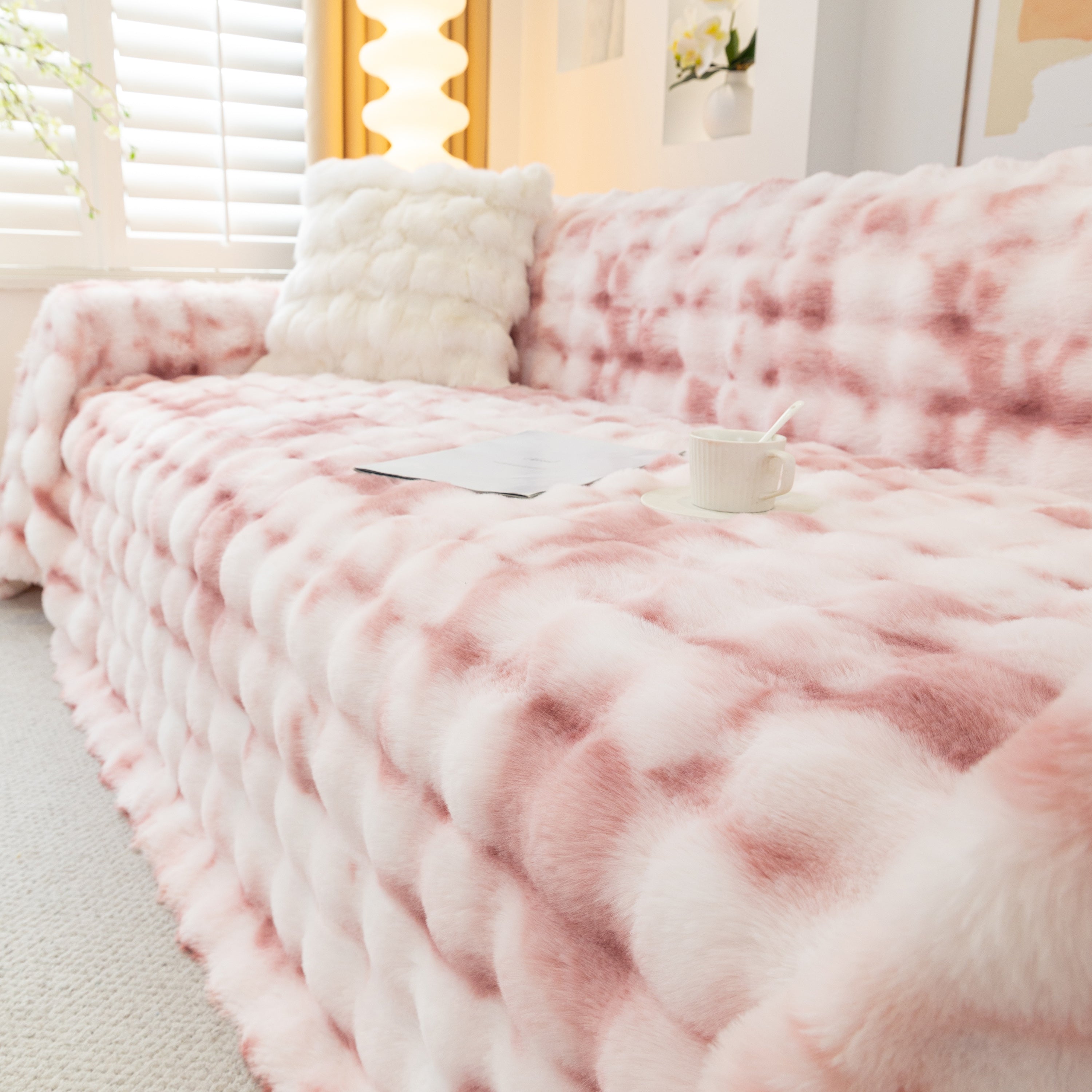 Thick Faux Fur Couch Cover Fluffy Fuzzy Warm Washable Furniture Protector For Kids Pets