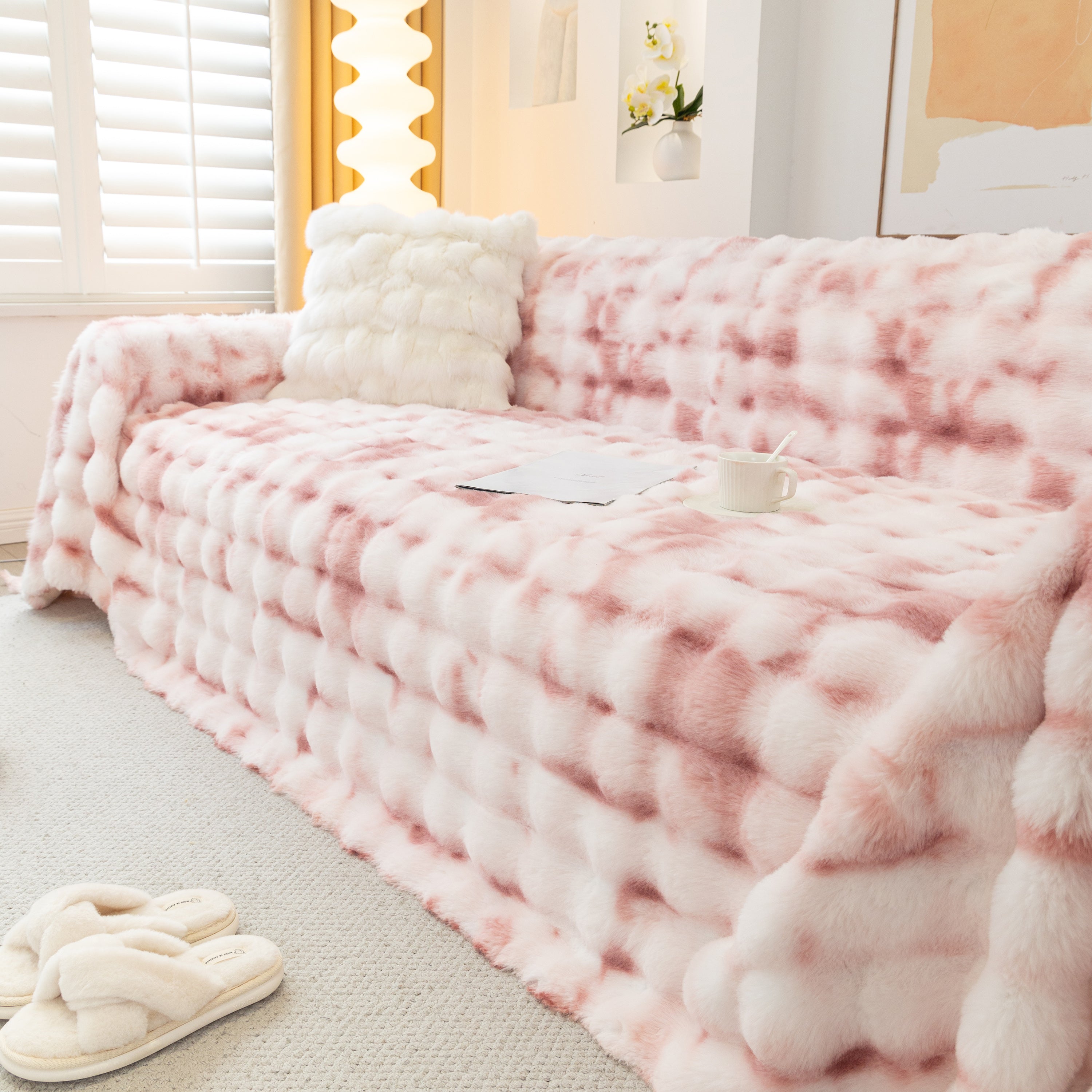 Thick Faux Fur Couch Cover Fluffy Fuzzy Warm Washable Furniture Protector For Kids Pets