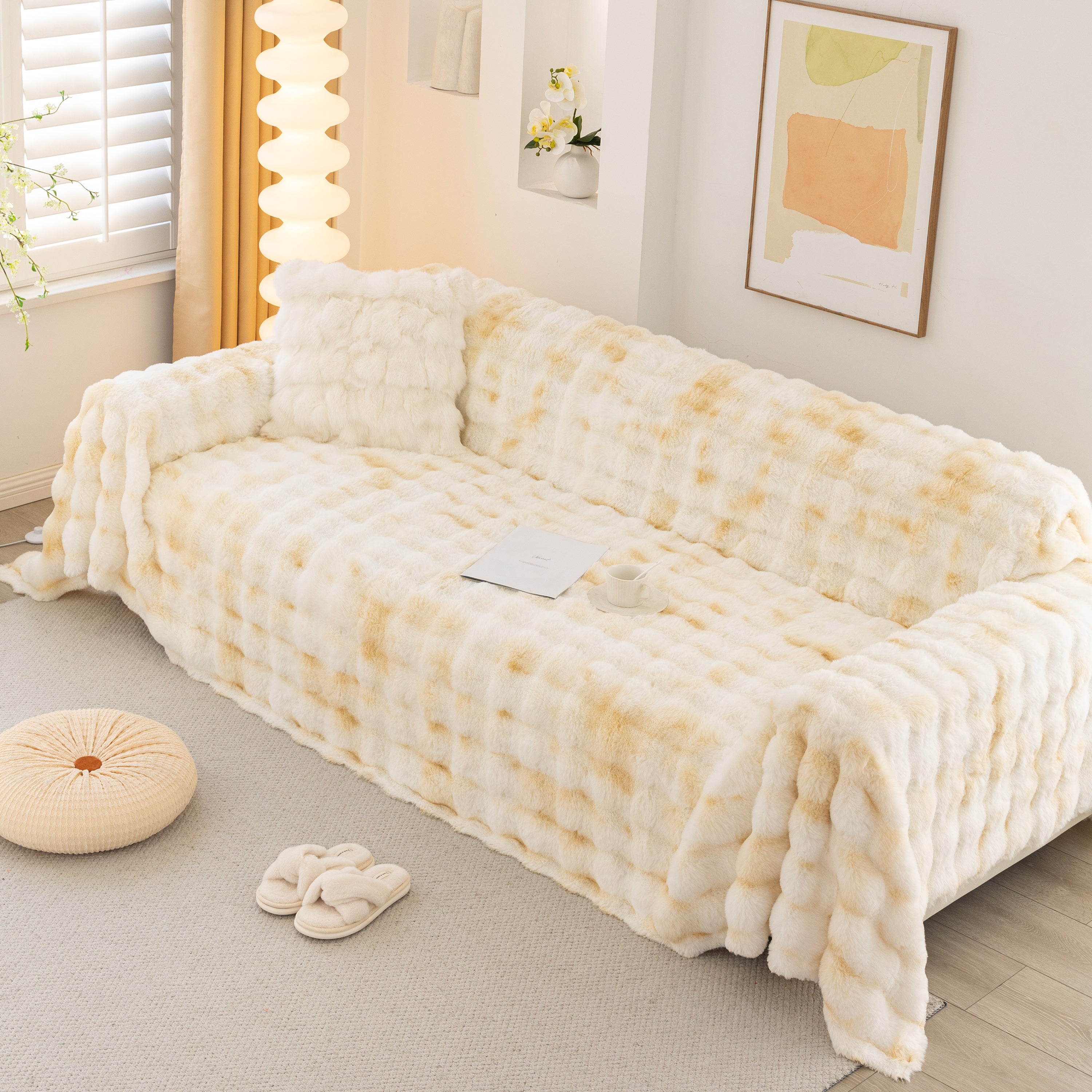 Thick Faux Fur Couch Cover Fluffy Fuzzy Warm Washable Furniture Protector For Kids Pets