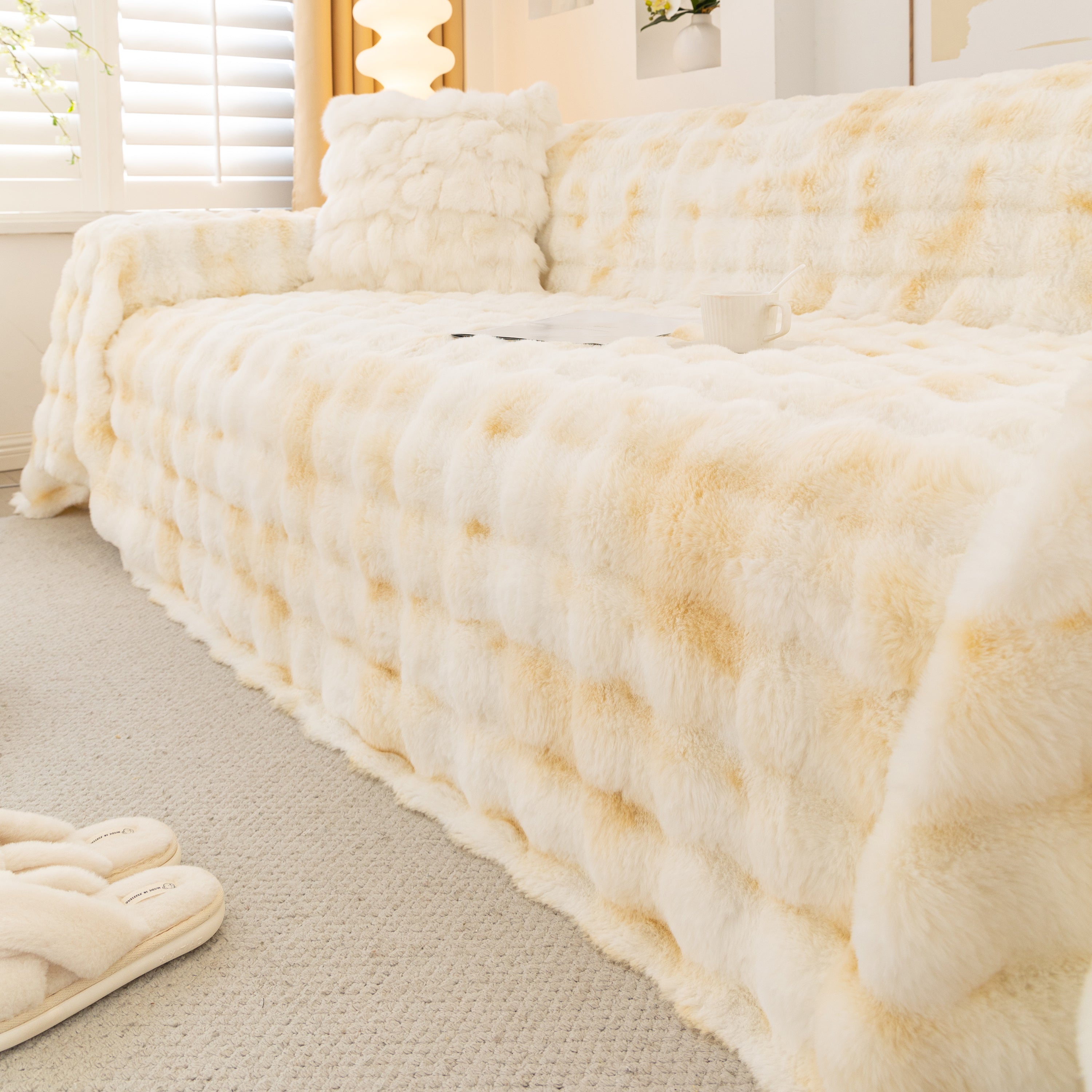 Thick Faux Fur Couch Cover Fluffy Fuzzy Warm Washable Furniture Protector For Kids Pets