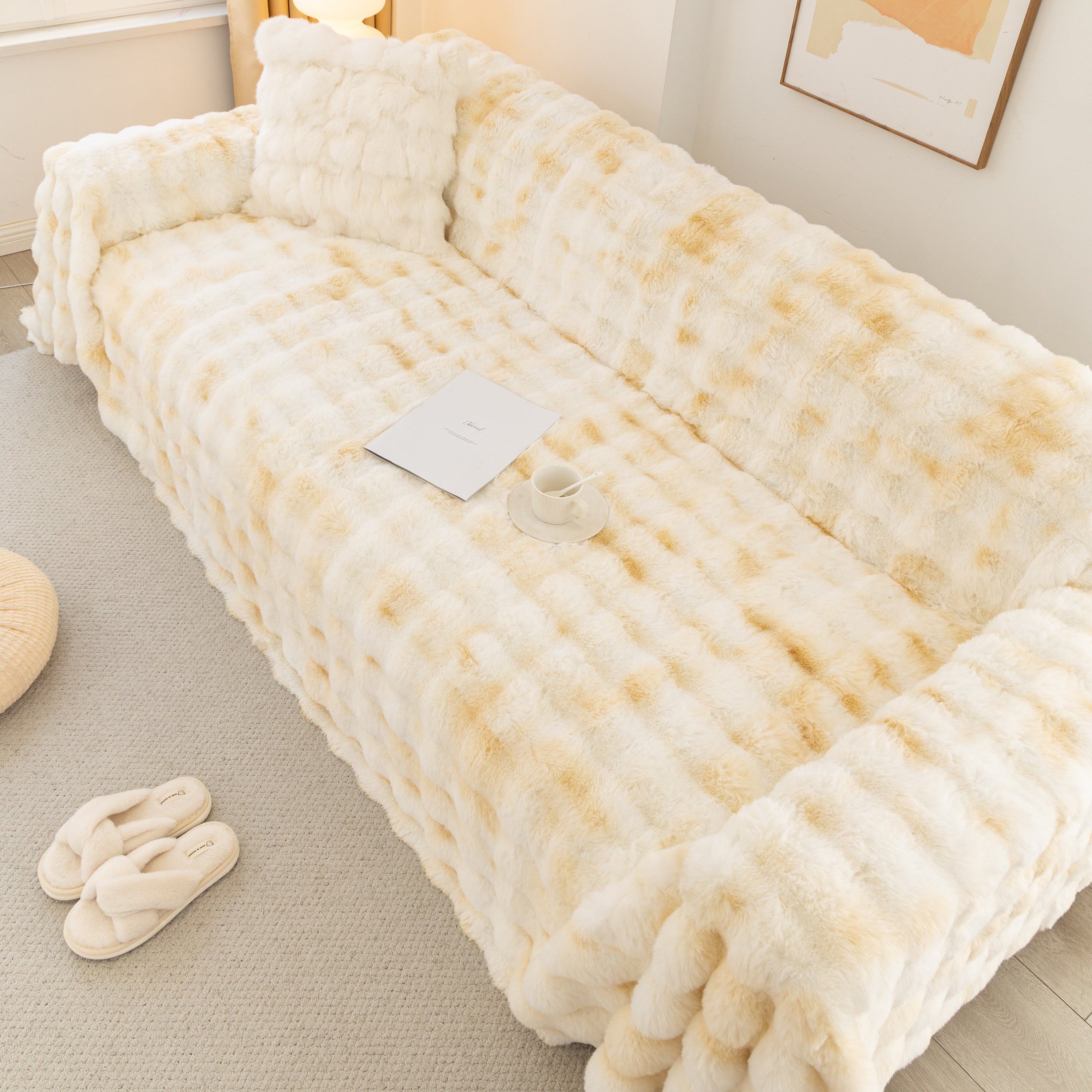 Thick Faux Fur Couch Cover Fluffy Fuzzy Warm Washable Furniture Protector For Kids Pets