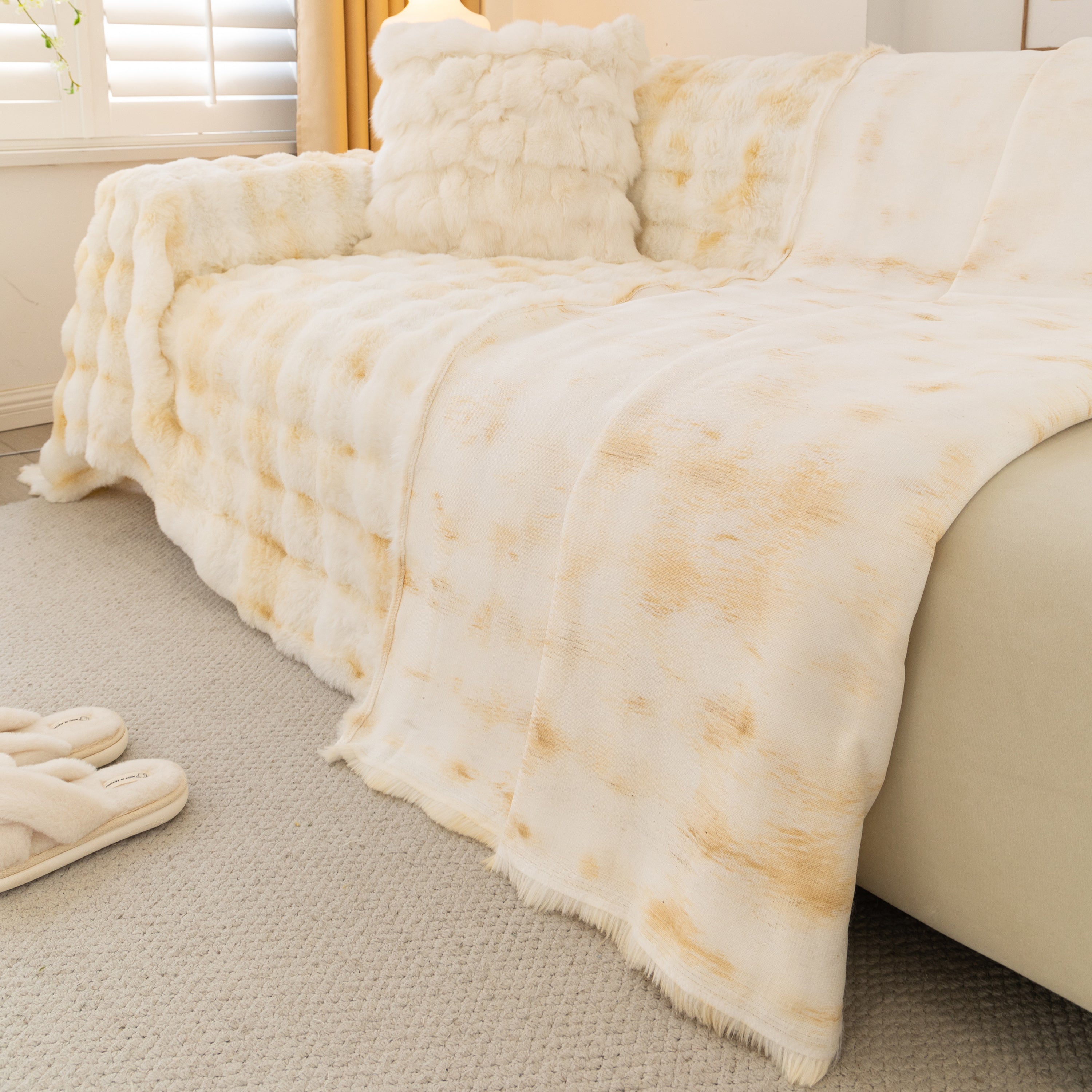 Thick Faux Fur Couch Cover Fluffy Fuzzy Warm Washable Furniture Protector For Kids Pets