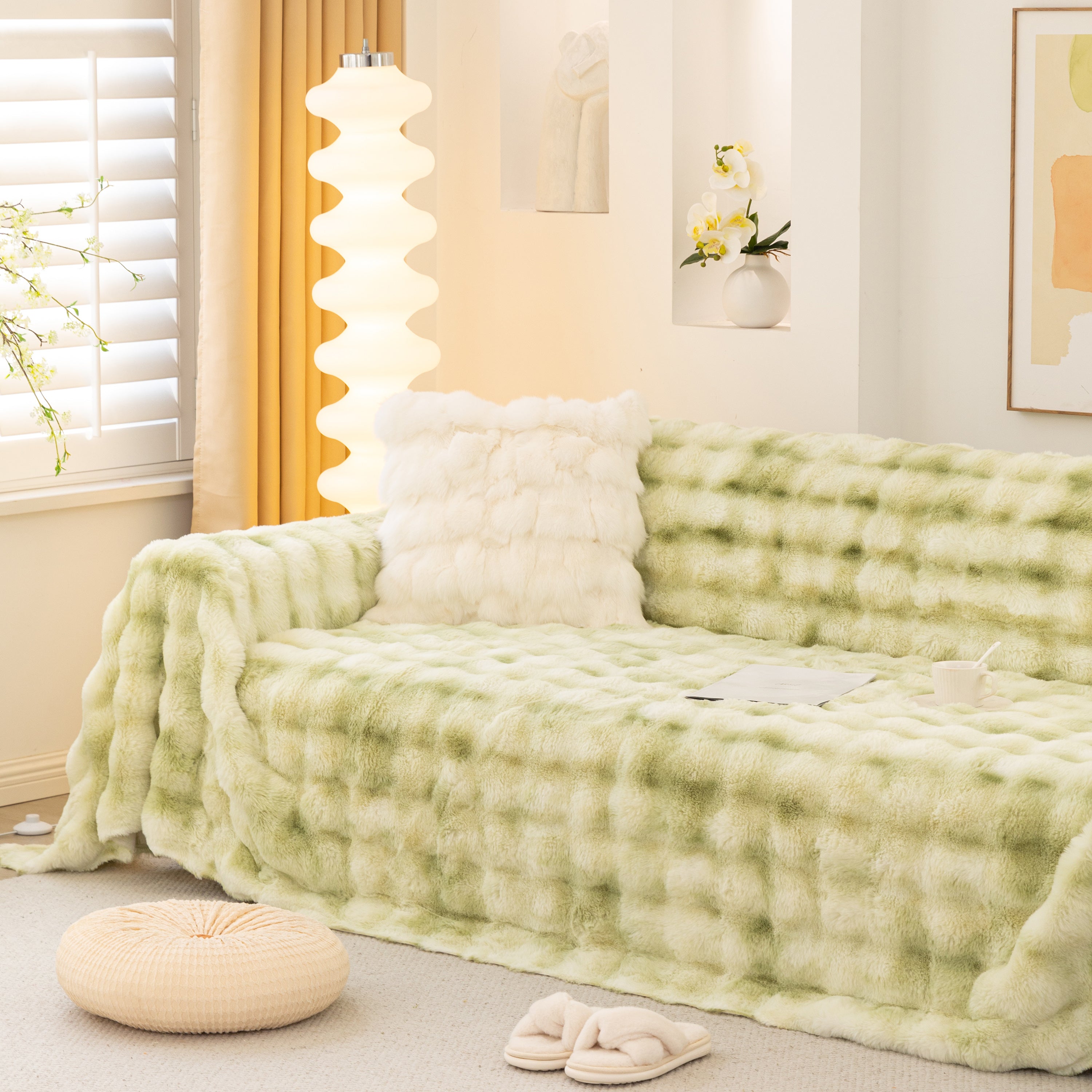 Thick Faux Fur Couch Cover Fluffy Fuzzy Warm Washable Furniture Protector For Kids Pets