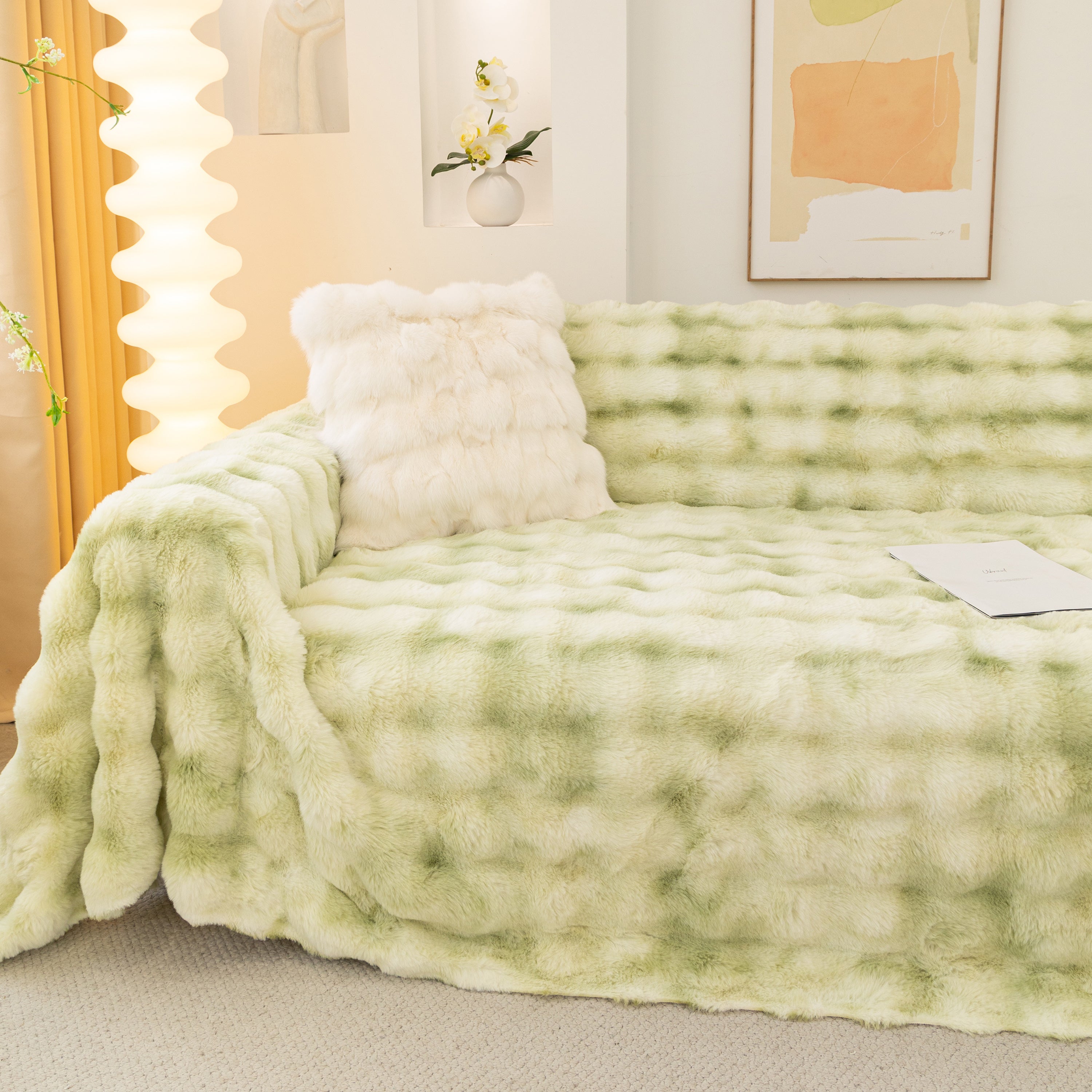 Thick Faux Fur Couch Cover Fluffy Fuzzy Warm Washable Furniture Protector For Kids Pets