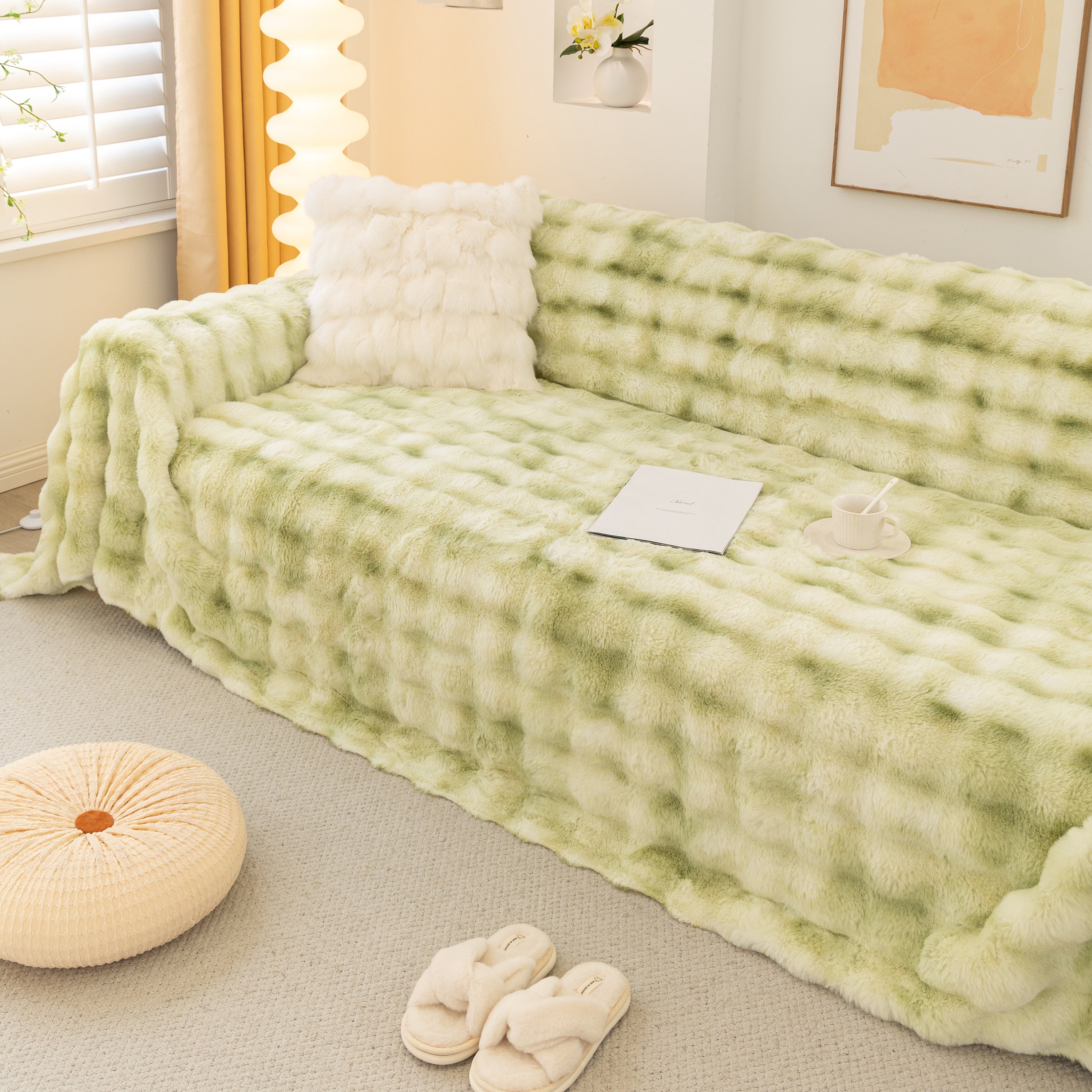Thick Faux Fur Couch Cover Fluffy Fuzzy Warm Washable Furniture Protector For Kids Pets