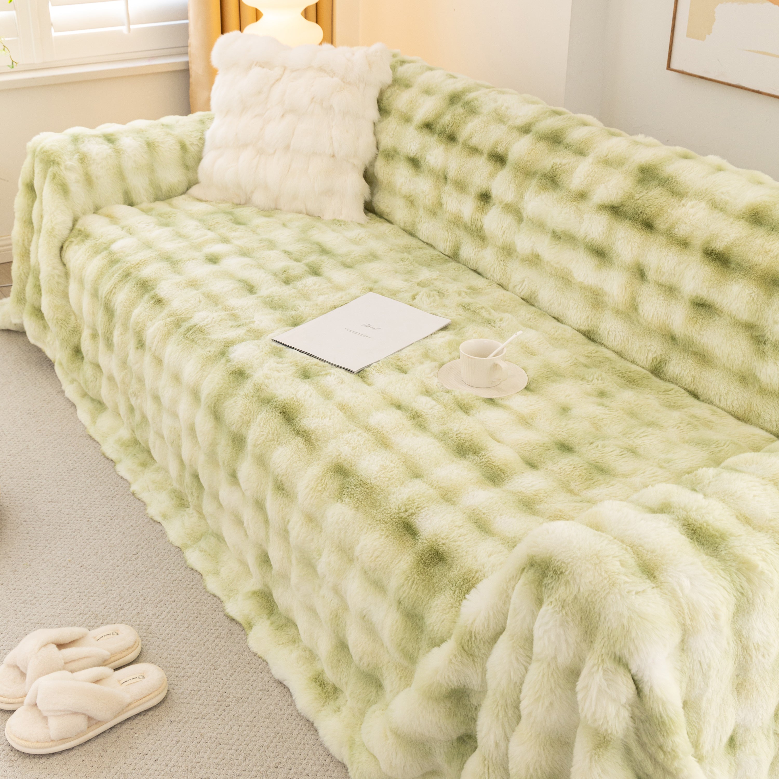 Thick Faux Fur Couch Cover Fluffy Fuzzy Warm Washable Furniture Protector For Kids Pets
