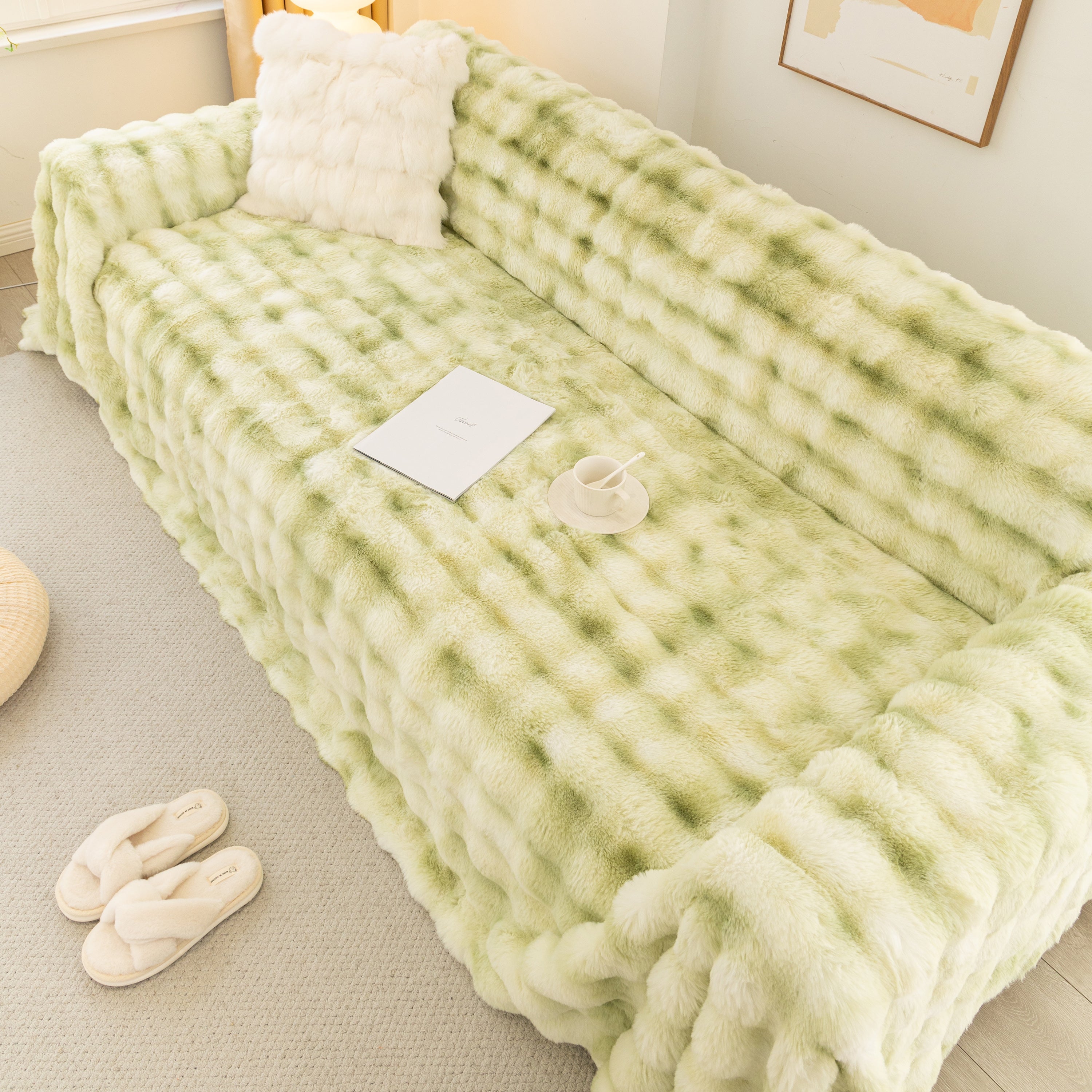 Thick Faux Fur Couch Cover Fluffy Fuzzy Warm Washable Furniture Protector For Kids Pets