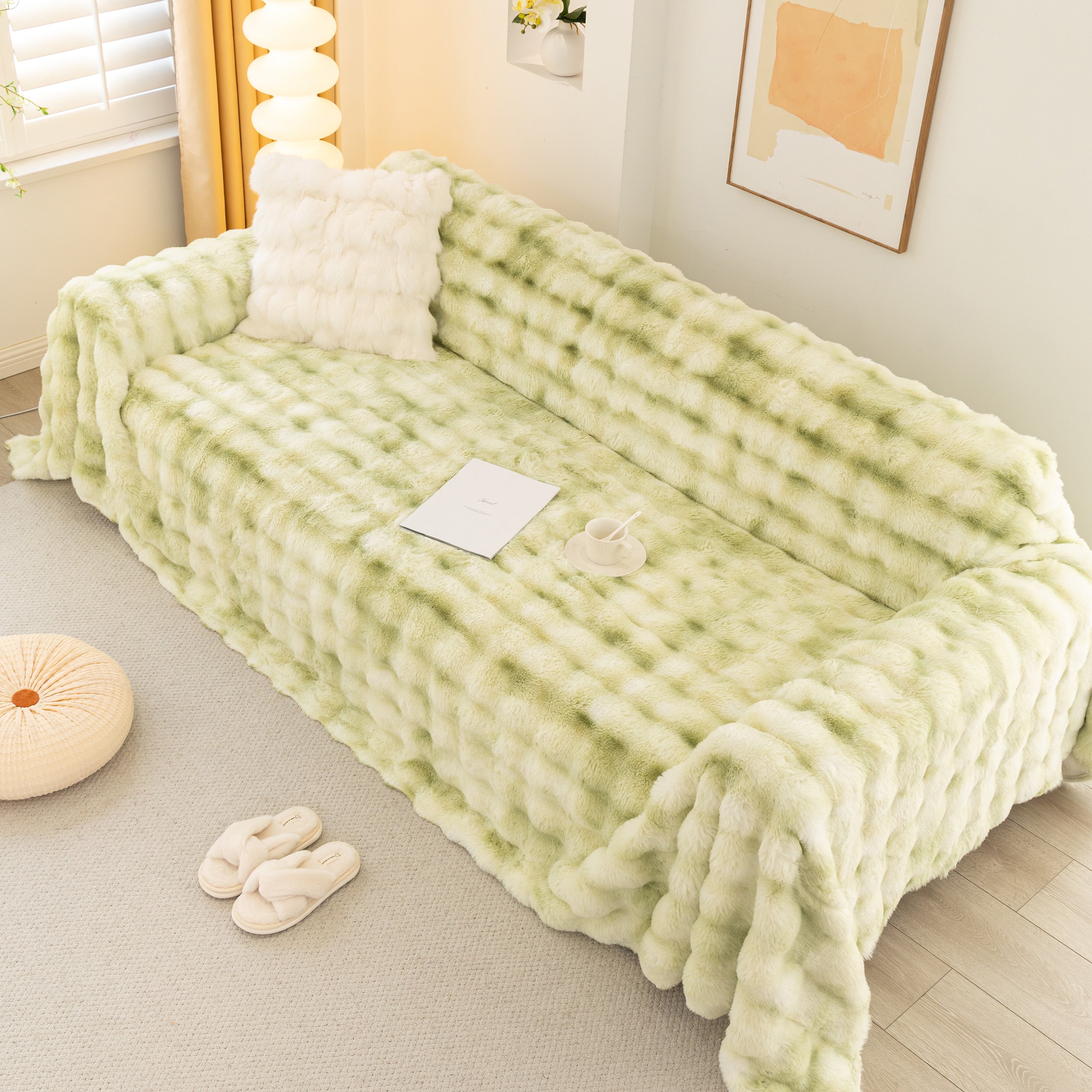 Thick Faux Fur Couch Cover Fluffy Fuzzy Warm Washable Furniture Protector For Kids Pets