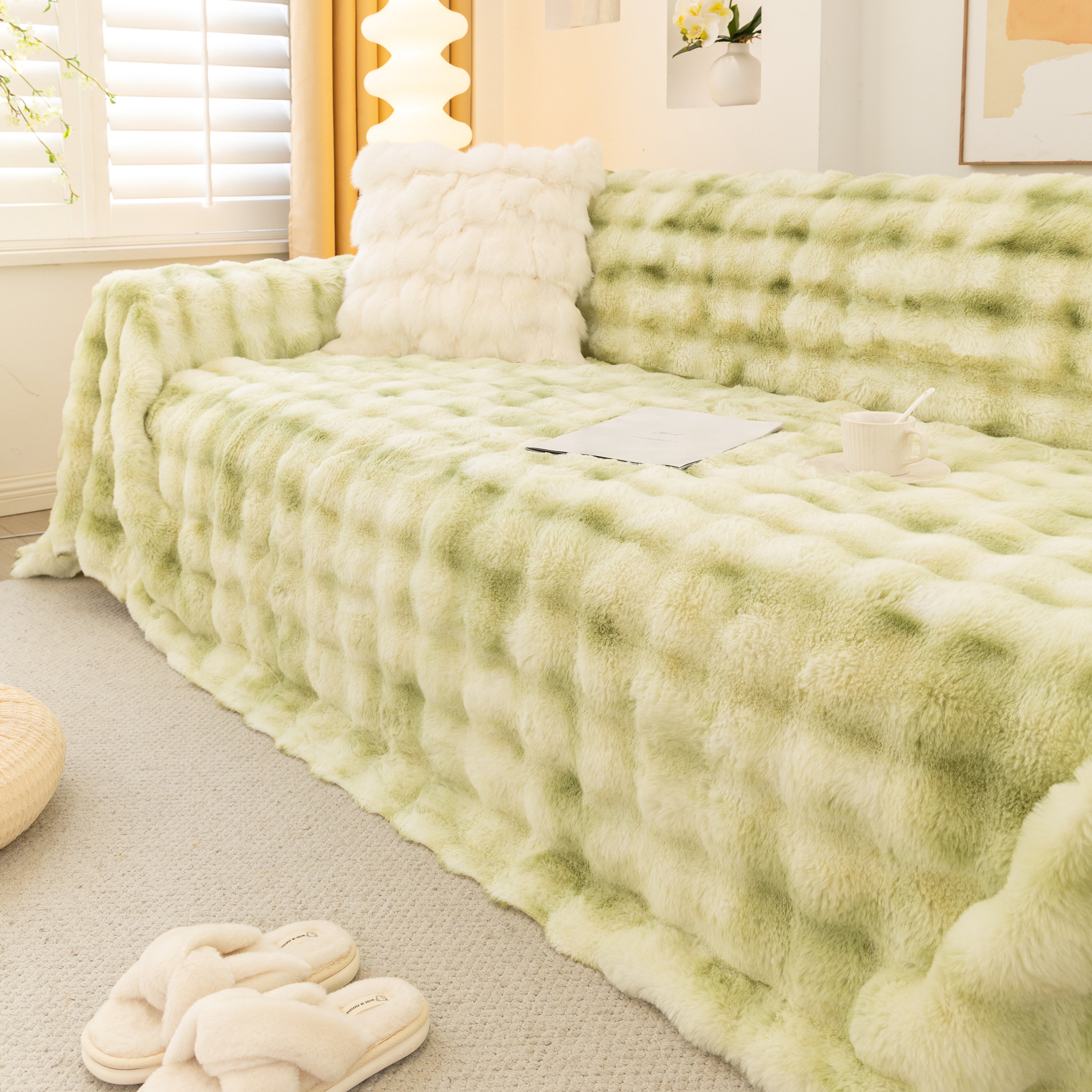 Thick Faux Fur Couch Cover Fluffy Fuzzy Warm Washable Furniture Protector For Kids Pets