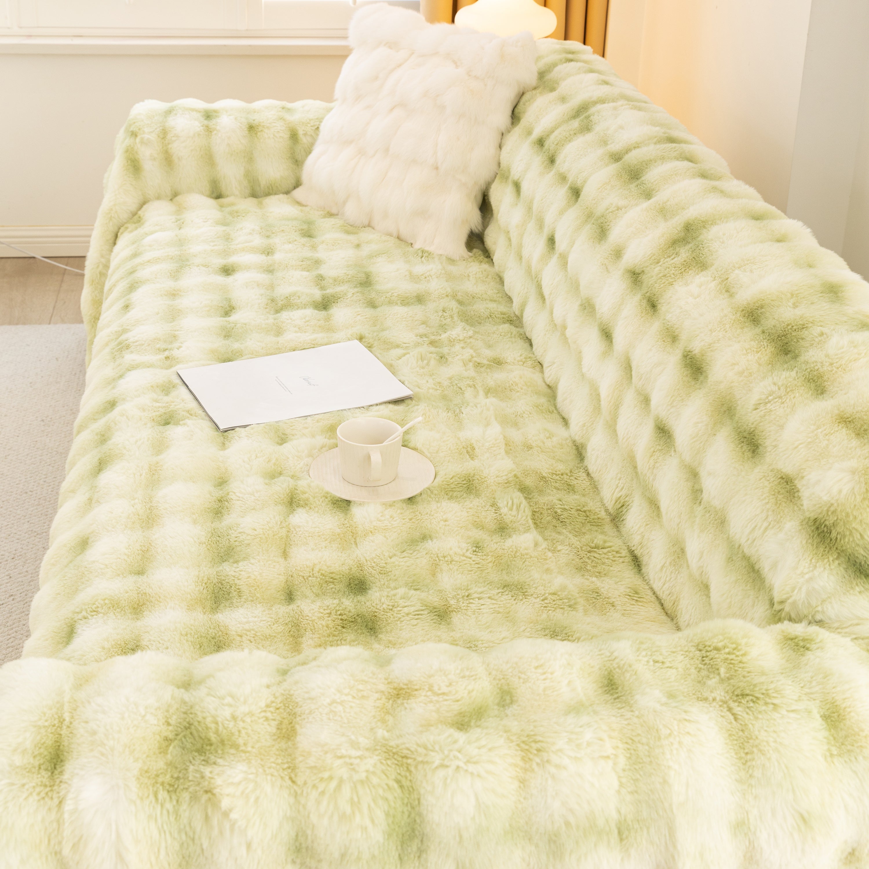 Thick Faux Fur Couch Cover Fluffy Fuzzy Warm Washable Furniture Protector For Kids Pets