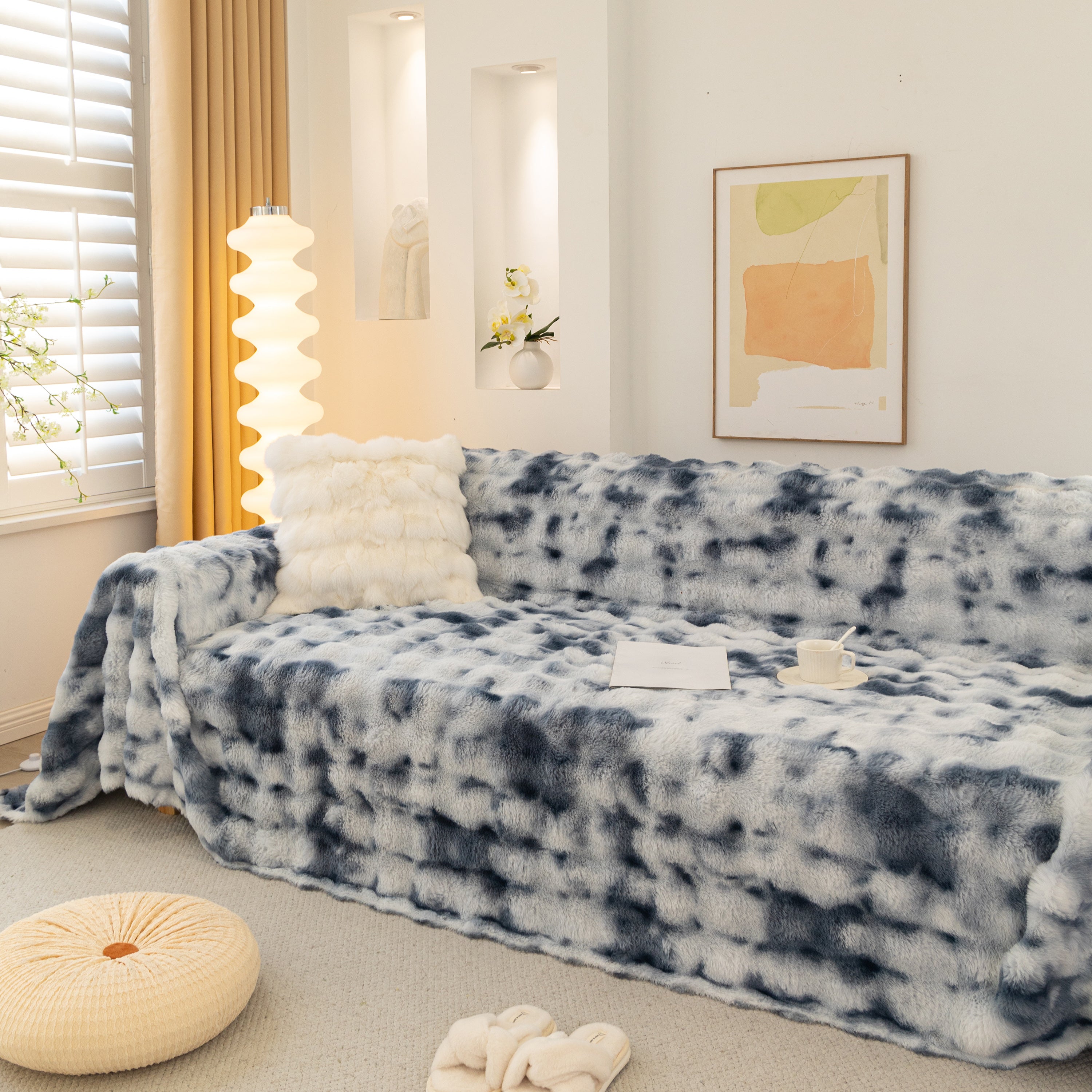 Thick Faux Fur Couch Cover Fluffy Fuzzy Warm Washable Furniture Protector For Kids Pets