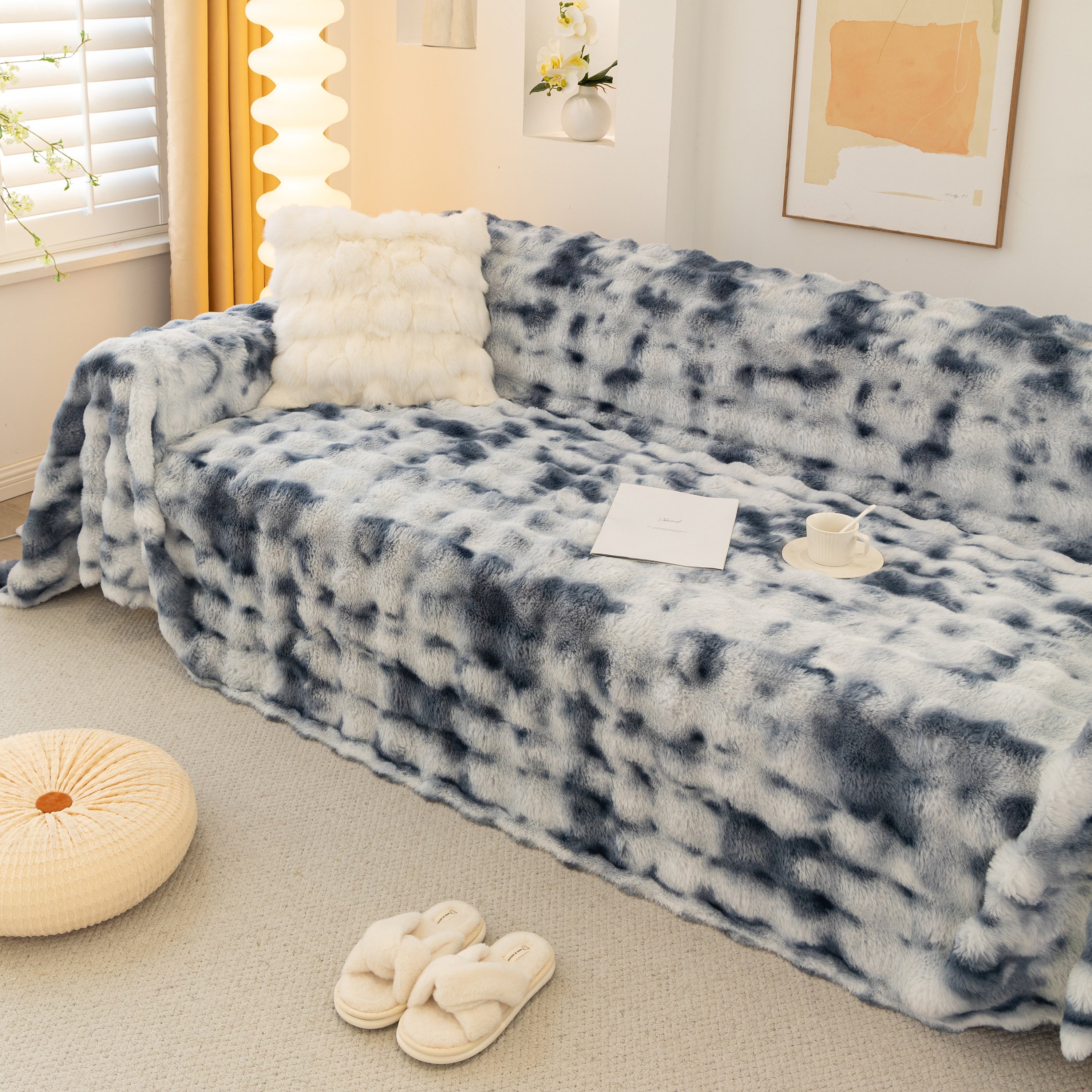 Thick Faux Fur Couch Cover Fluffy Fuzzy Warm Washable Furniture Protector For Kids Pets