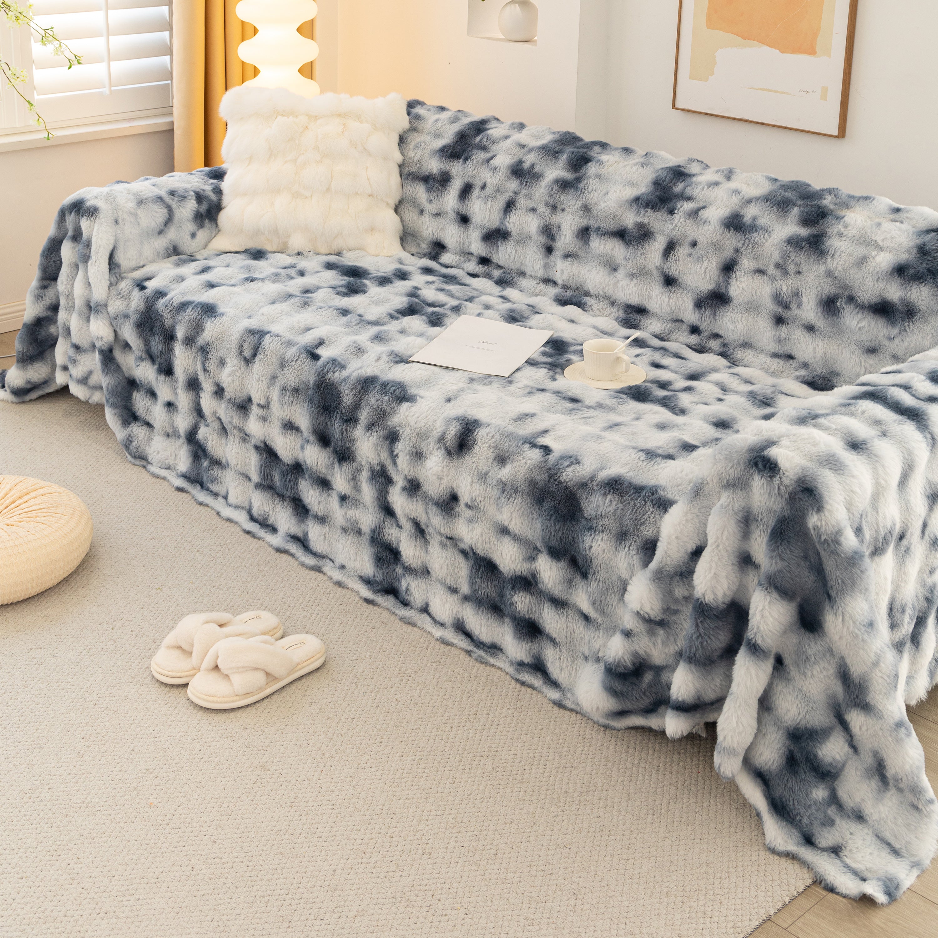 Thick Faux Fur Couch Cover Fluffy Fuzzy Warm Washable Furniture Protector For Kids Pets