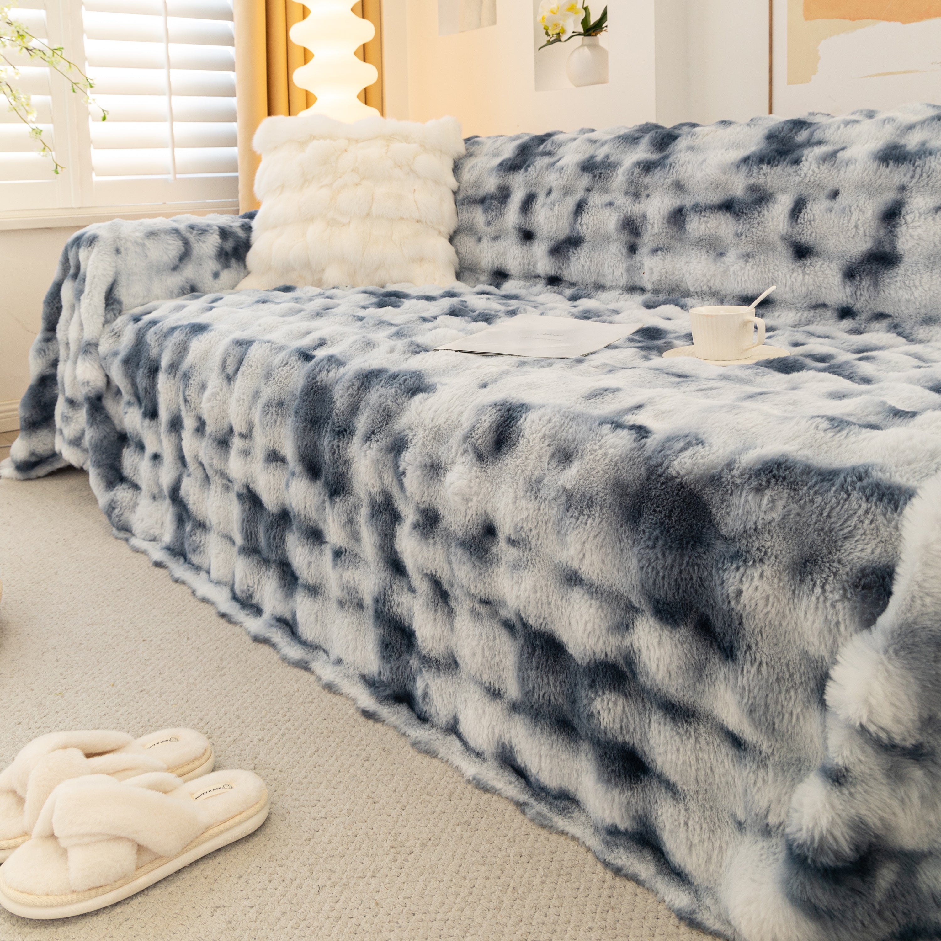 Thick Faux Fur Couch Cover Fluffy Fuzzy Warm Washable Furniture Protector For Kids Pets