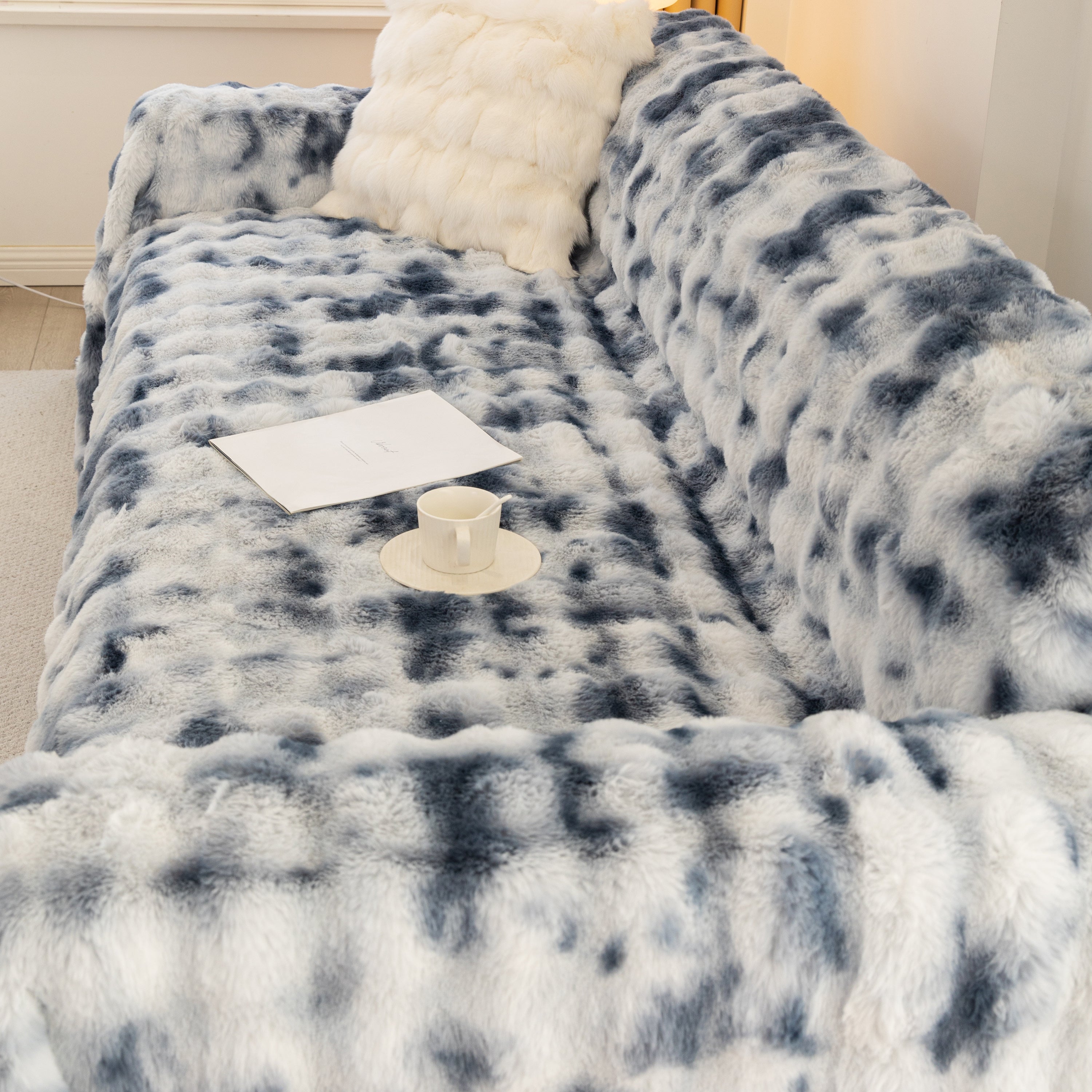 Thick Faux Fur Couch Cover Fluffy Fuzzy Warm Washable Furniture Protector For Kids Pets