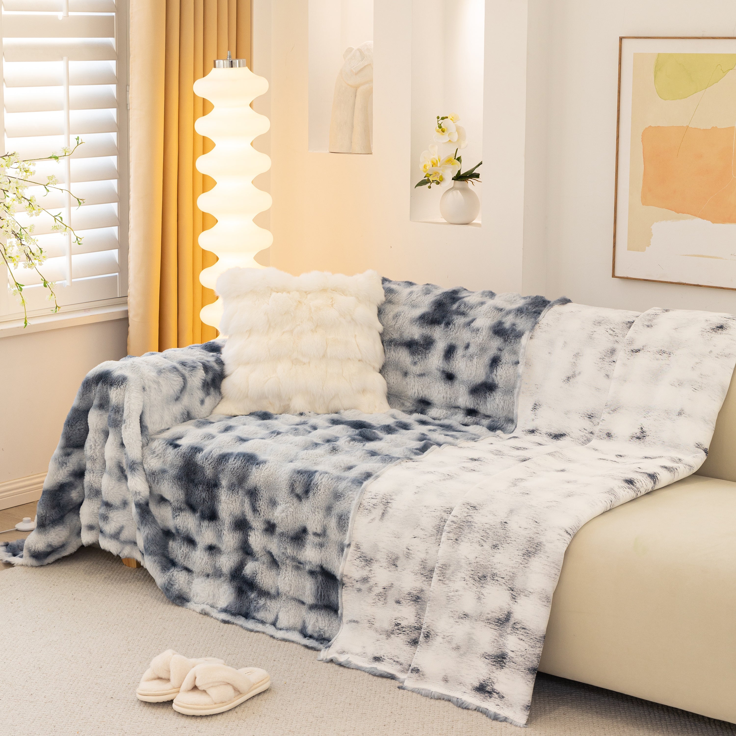 Thick Faux Fur Couch Cover Fluffy Fuzzy Warm Washable Furniture Protector For Kids Pets