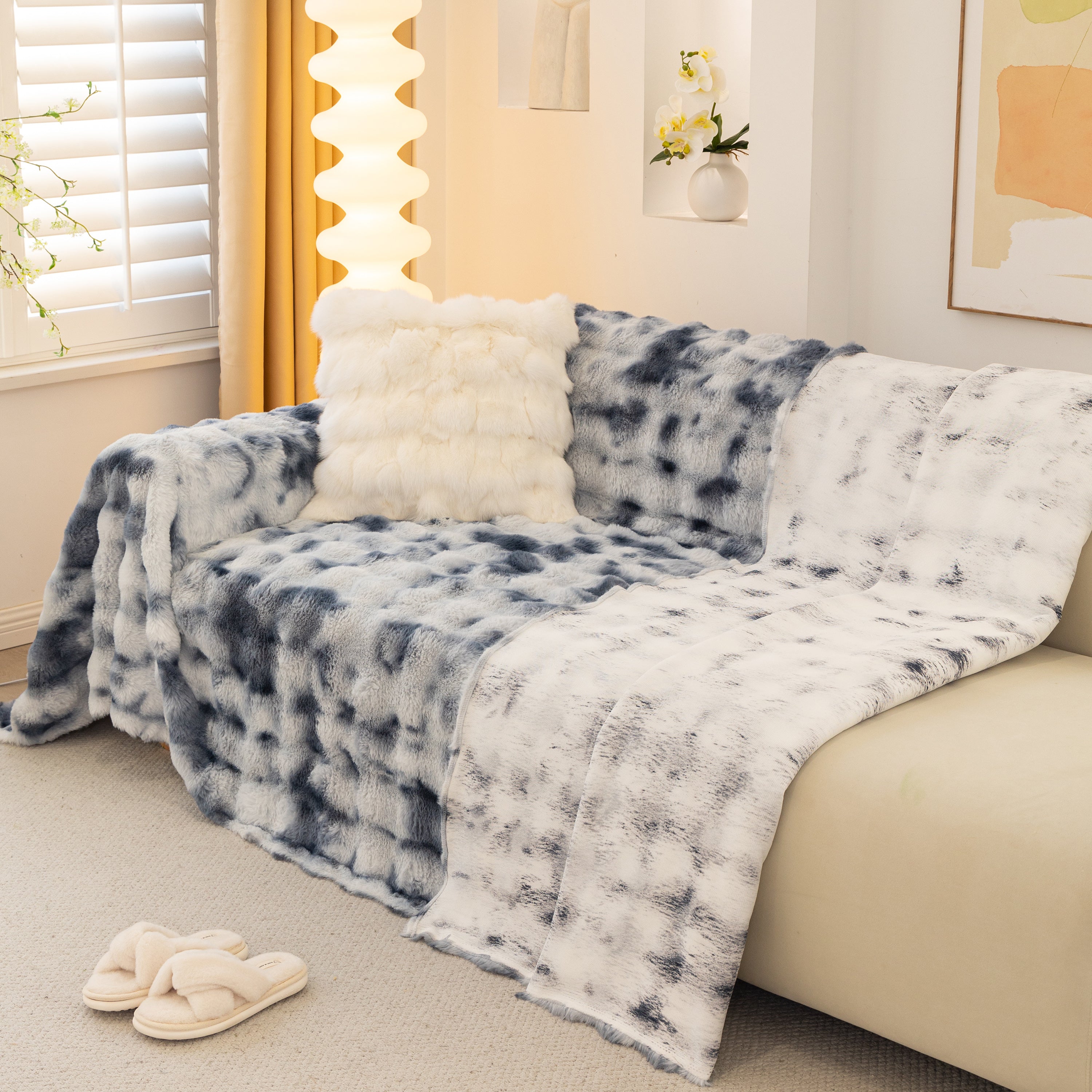Thick Faux Fur Couch Cover Fluffy Fuzzy Warm Washable Furniture Protector For Kids Pets