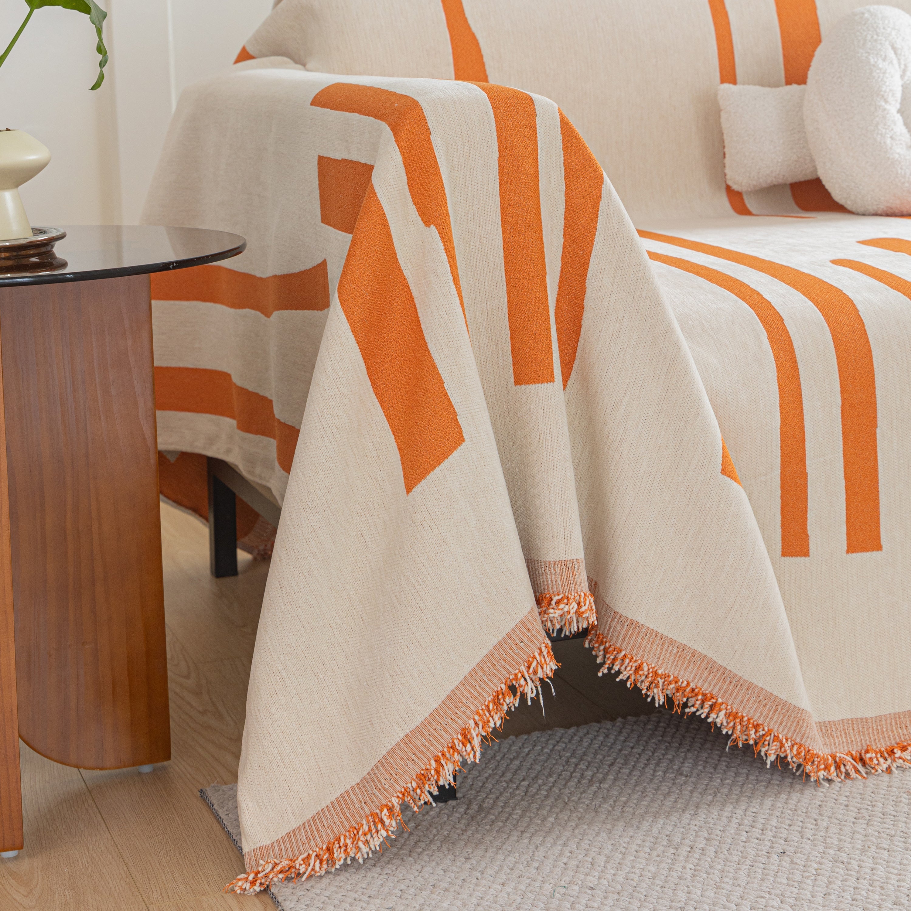 Soft Cozy Chenille Throw Cover For Couch With Tassel Accents, Dustproof Soft Throws For Sofa