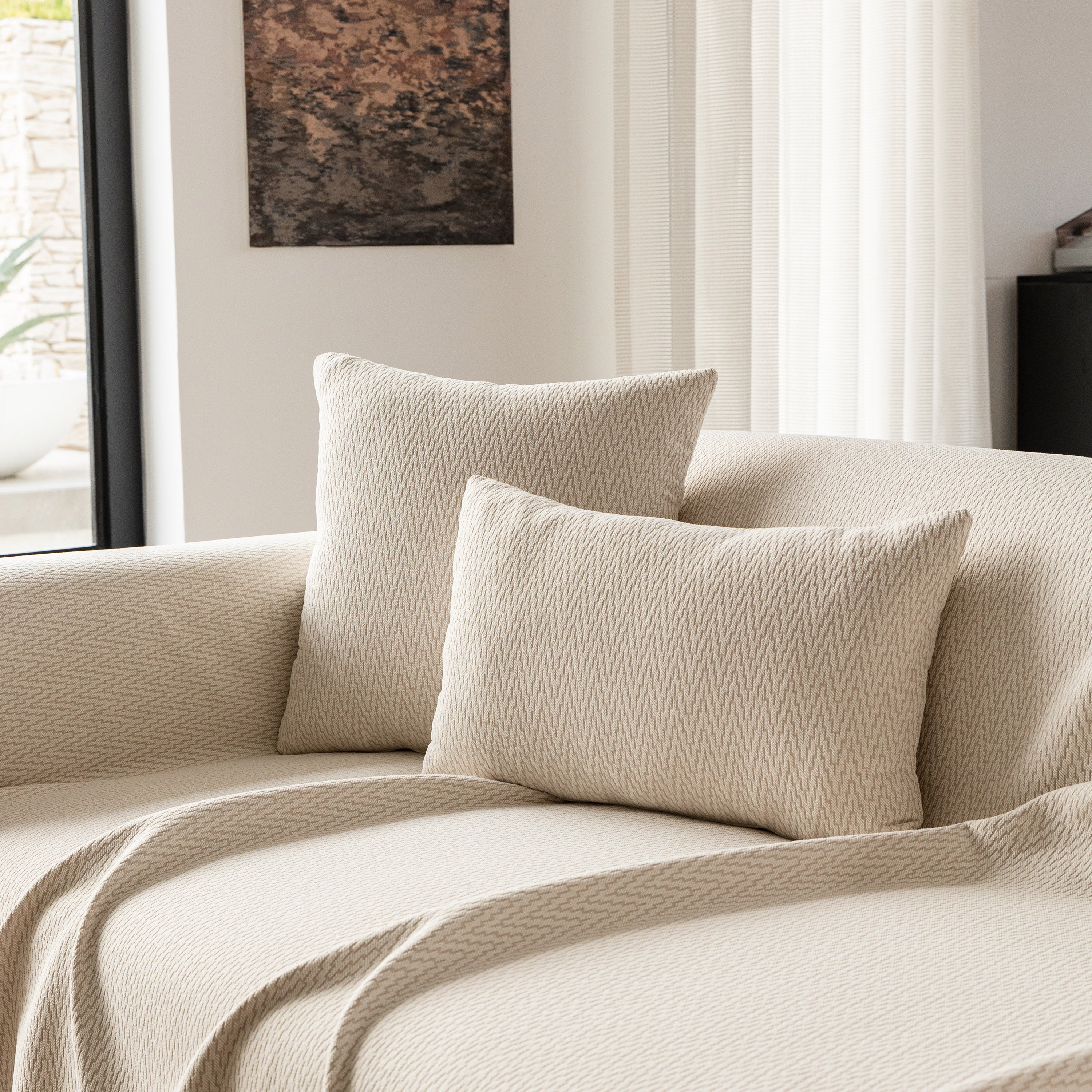 Herringbone Textured Sofa Throw Blanket, Durable Pet Friendly Modern Couch Slipcover