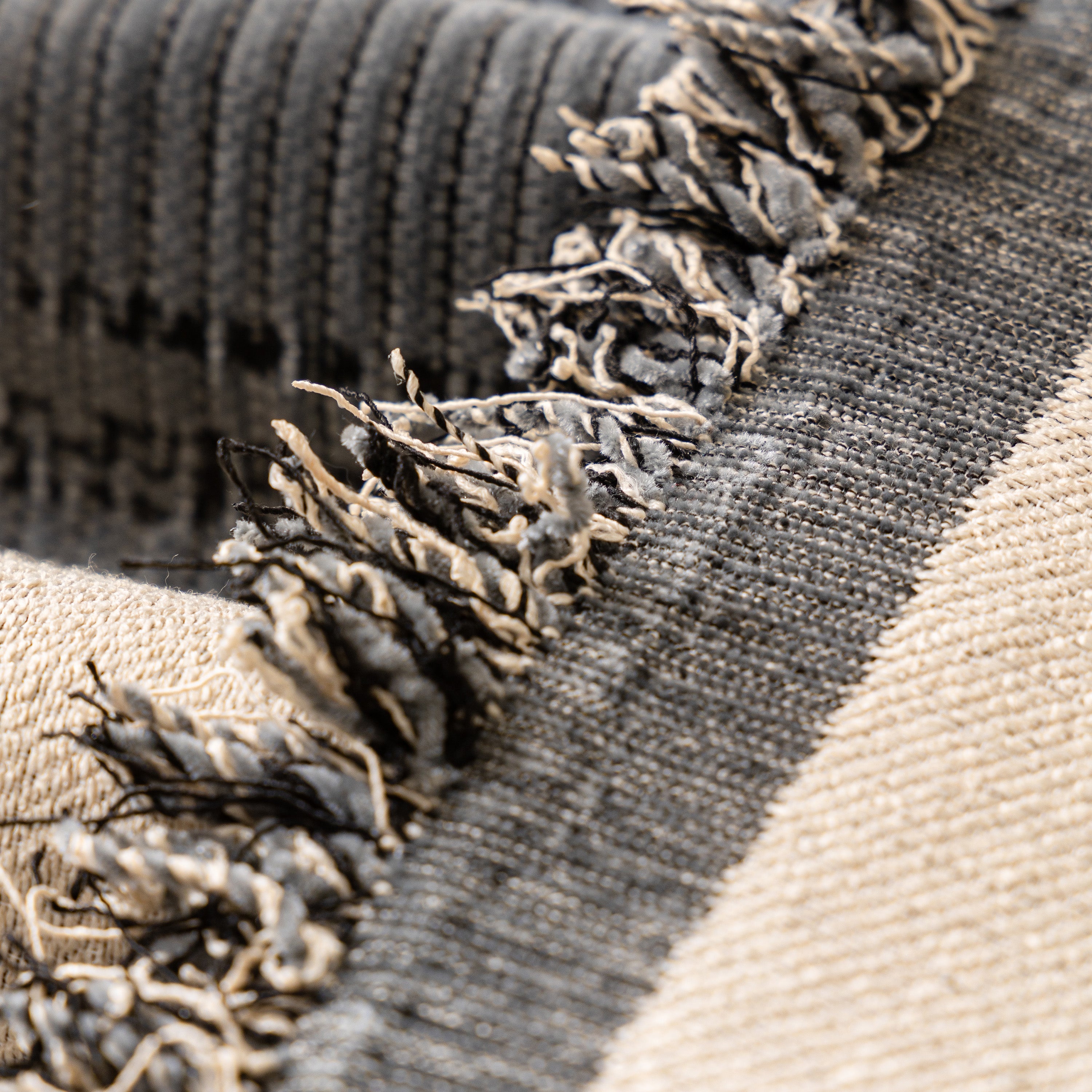 Jacquard Floral Band Sofa Cover With Tassels, Thick Textured Couch Throw Blanket