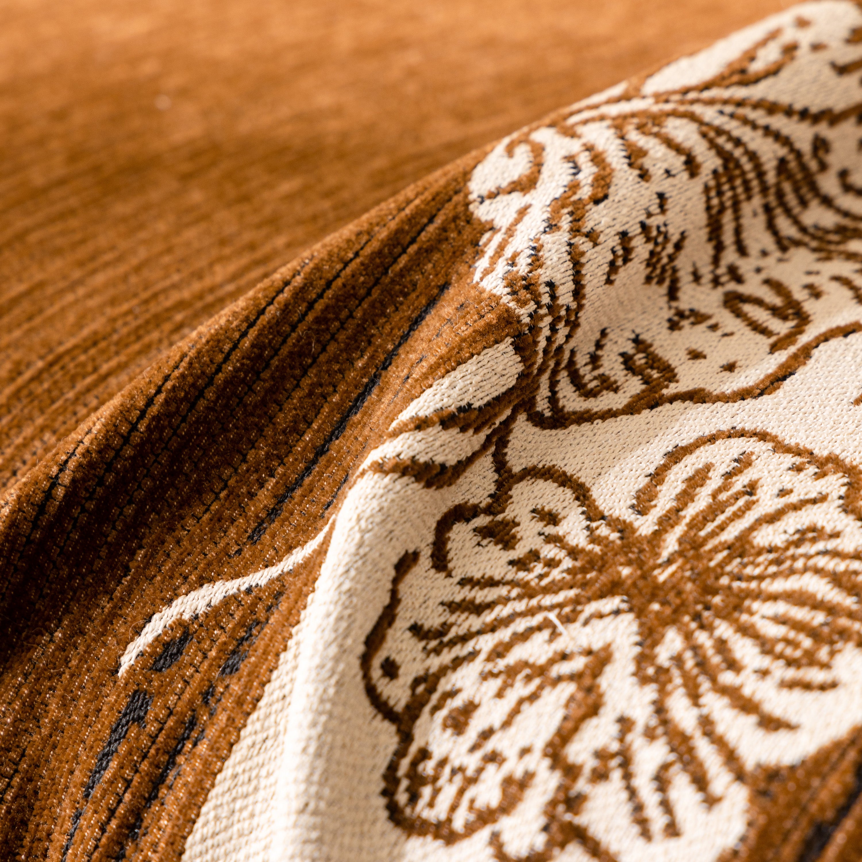 Jacquard Floral Band Sofa Cover With Tassels, Thick Textured Couch Throw Blanket