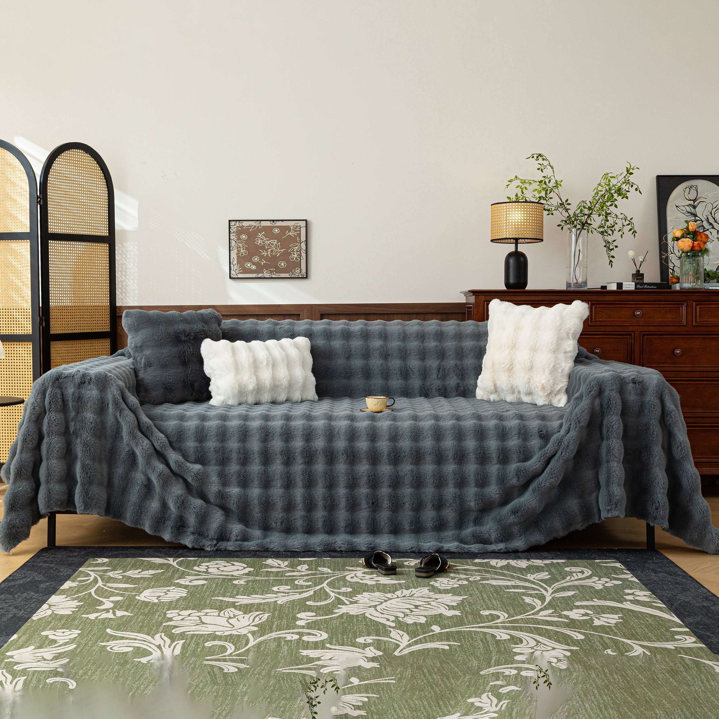 Thick Faux Fur Sofa Cover Fluffy Plush Warm Sofa Slipcover Furniture Protector For Couch Bed