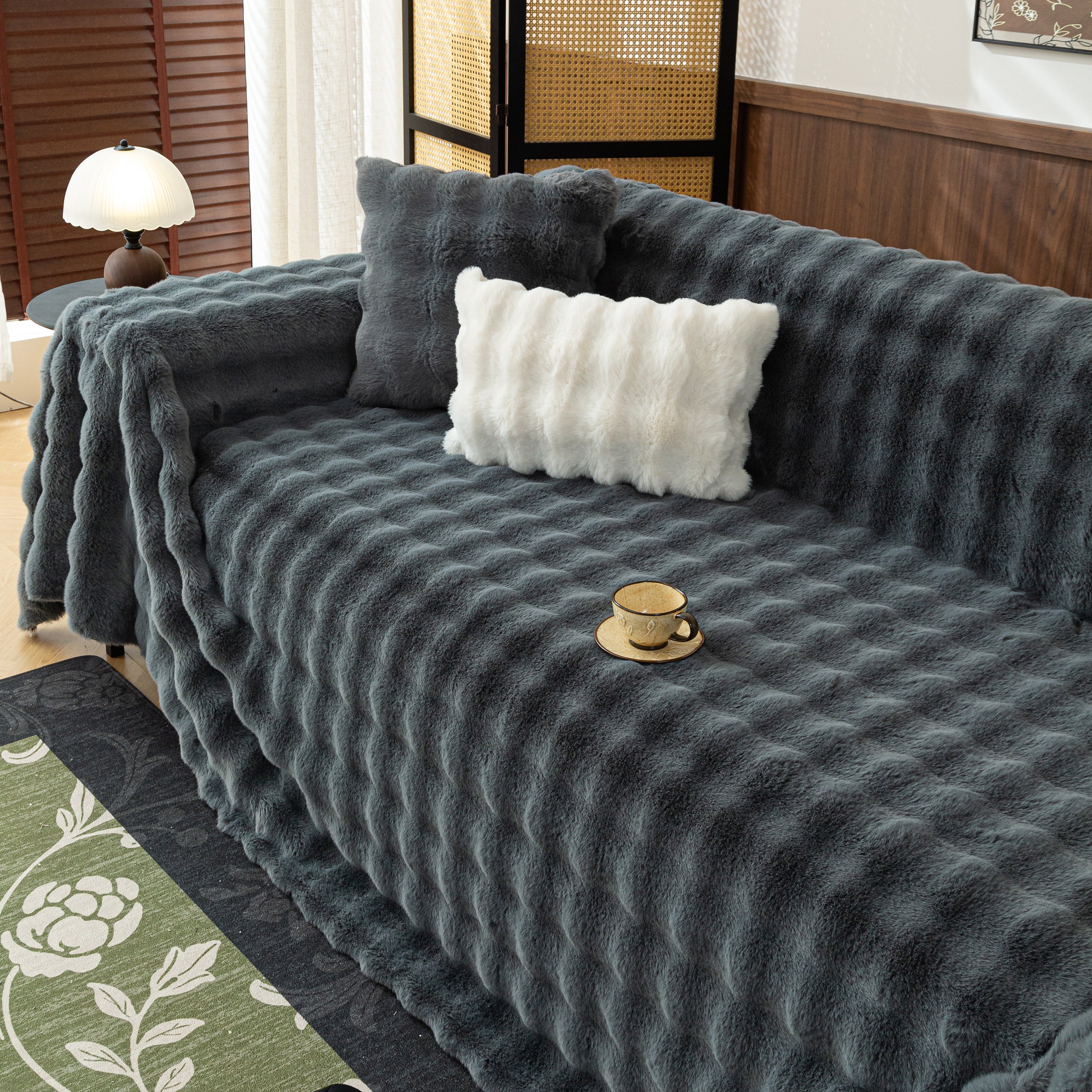 Thick Faux Fur Sofa Cover Fluffy Plush Warm Sofa Slipcover Furniture Protector For Couch Bed