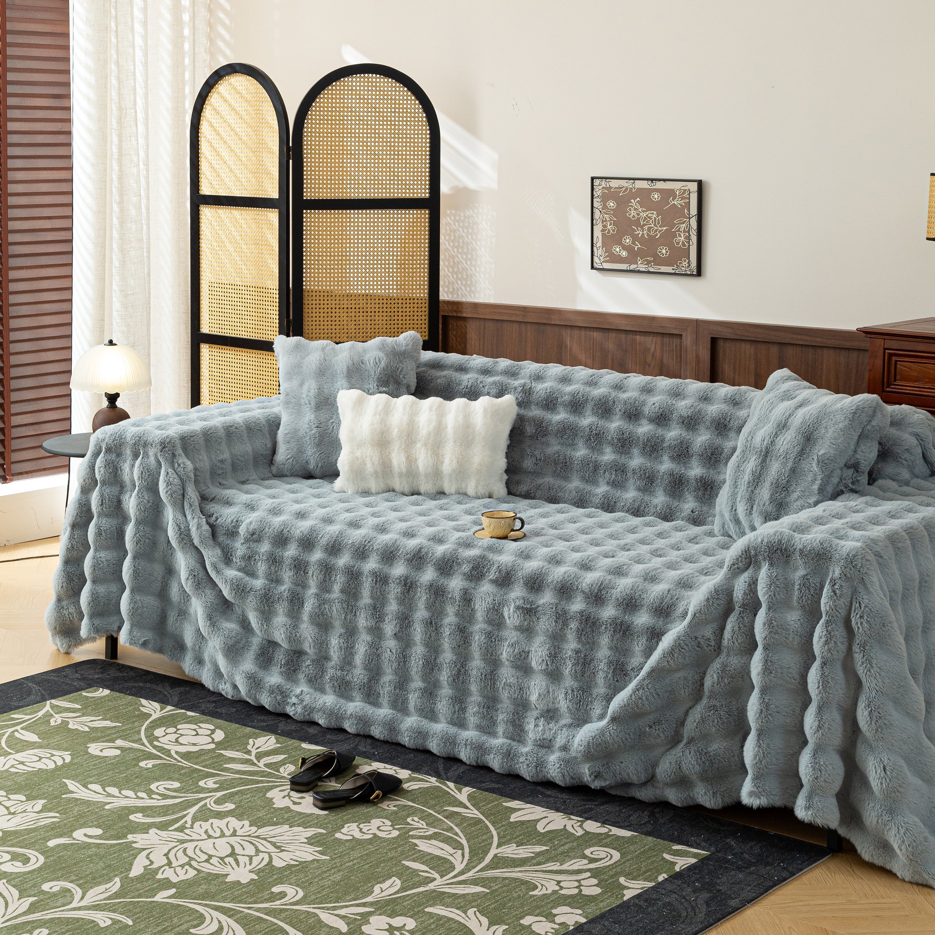 Thick Faux Fur Sofa Cover Fluffy Plush Warm Sofa Slipcover Furniture Protector For Couch Bed