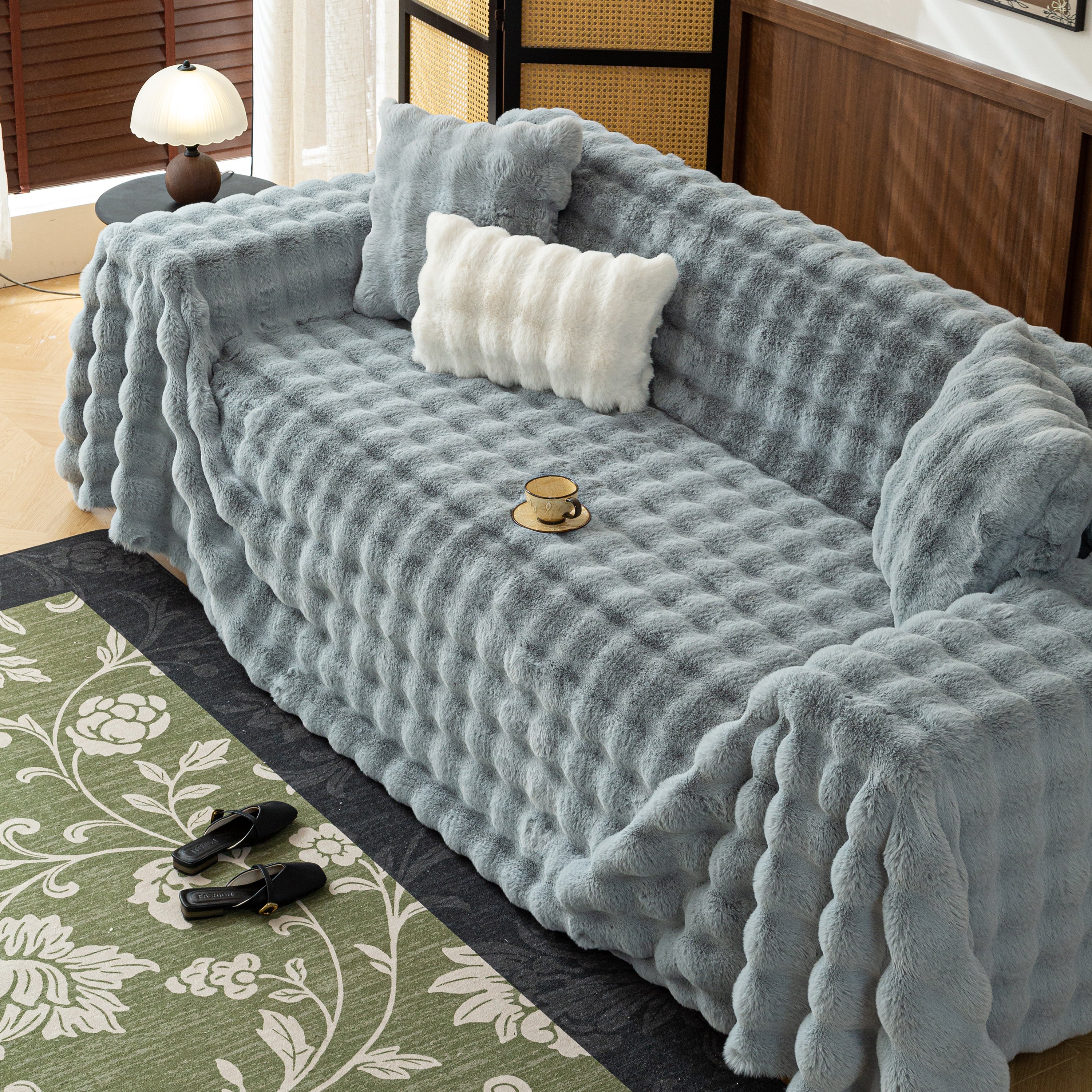 Thick Faux Fur Sofa Cover Fluffy Plush Warm Sofa Slipcover Furniture Protector For Couch Bed