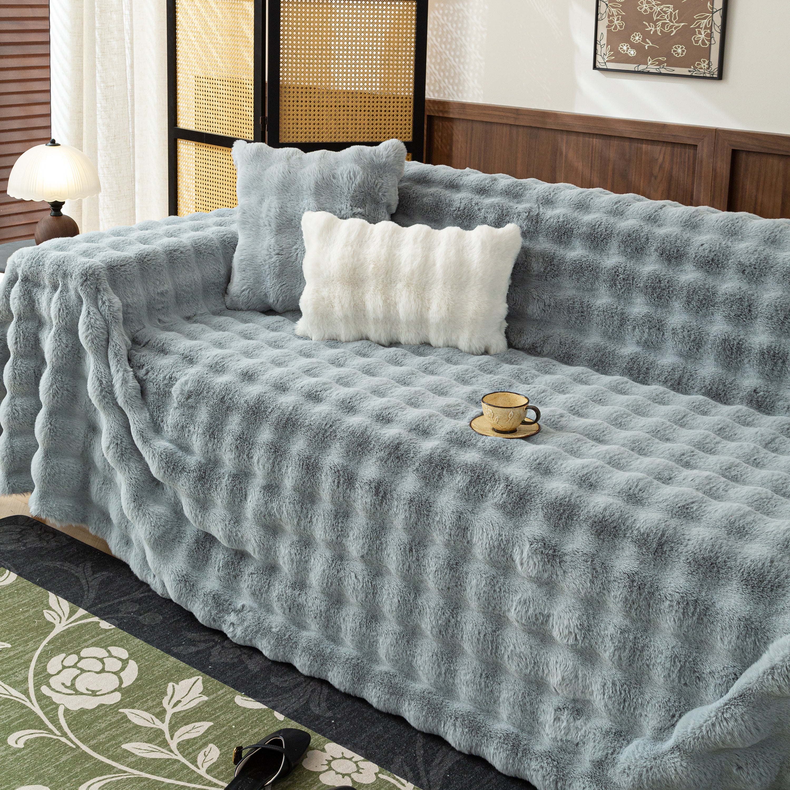 Thick Faux Fur Sofa Cover Fluffy Plush Warm Sofa Slipcover Furniture Protector For Couch Bed