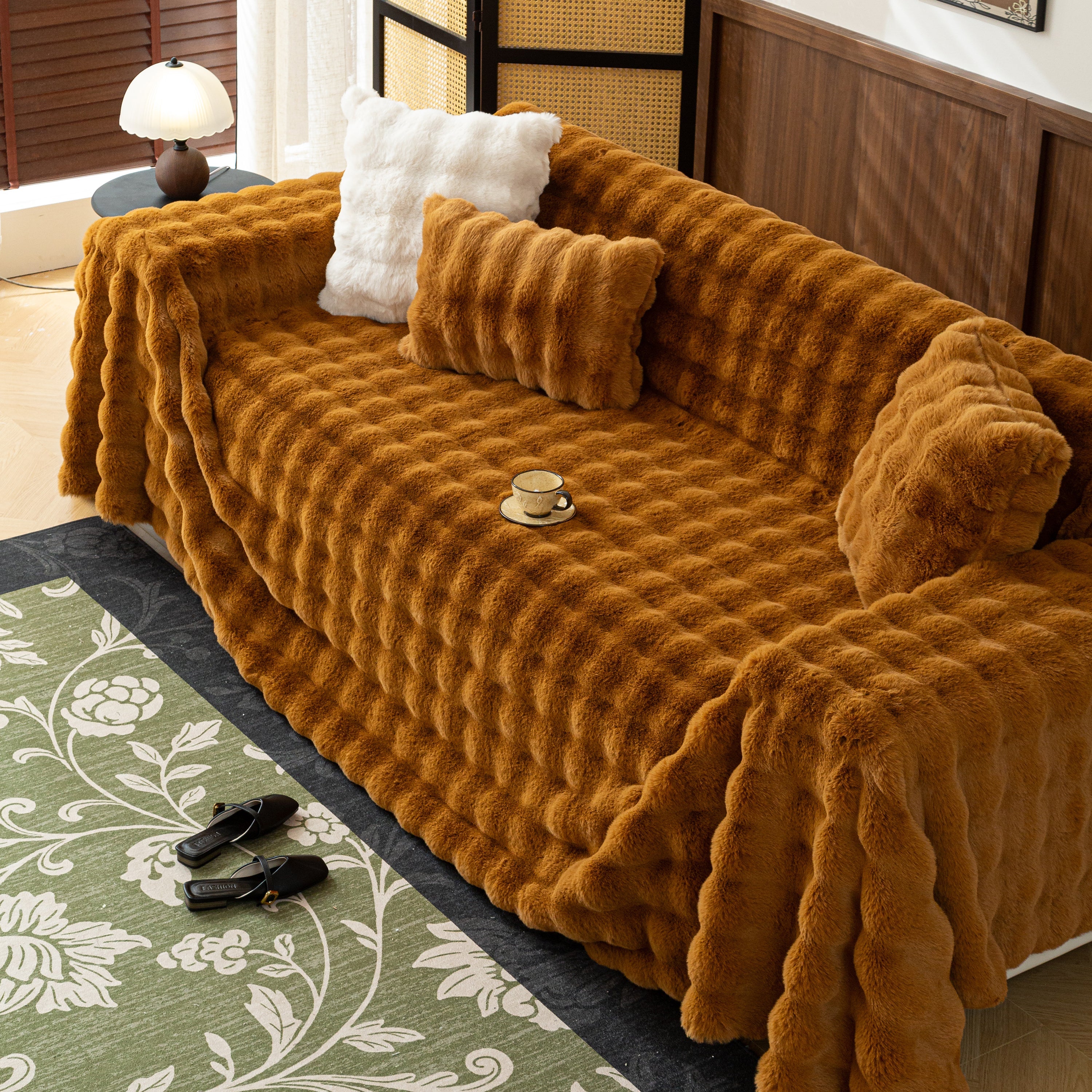 Thick Faux Fur Sofa Cover Fluffy Plush Warm Sofa Slipcover Furniture Protector For Couch Bed