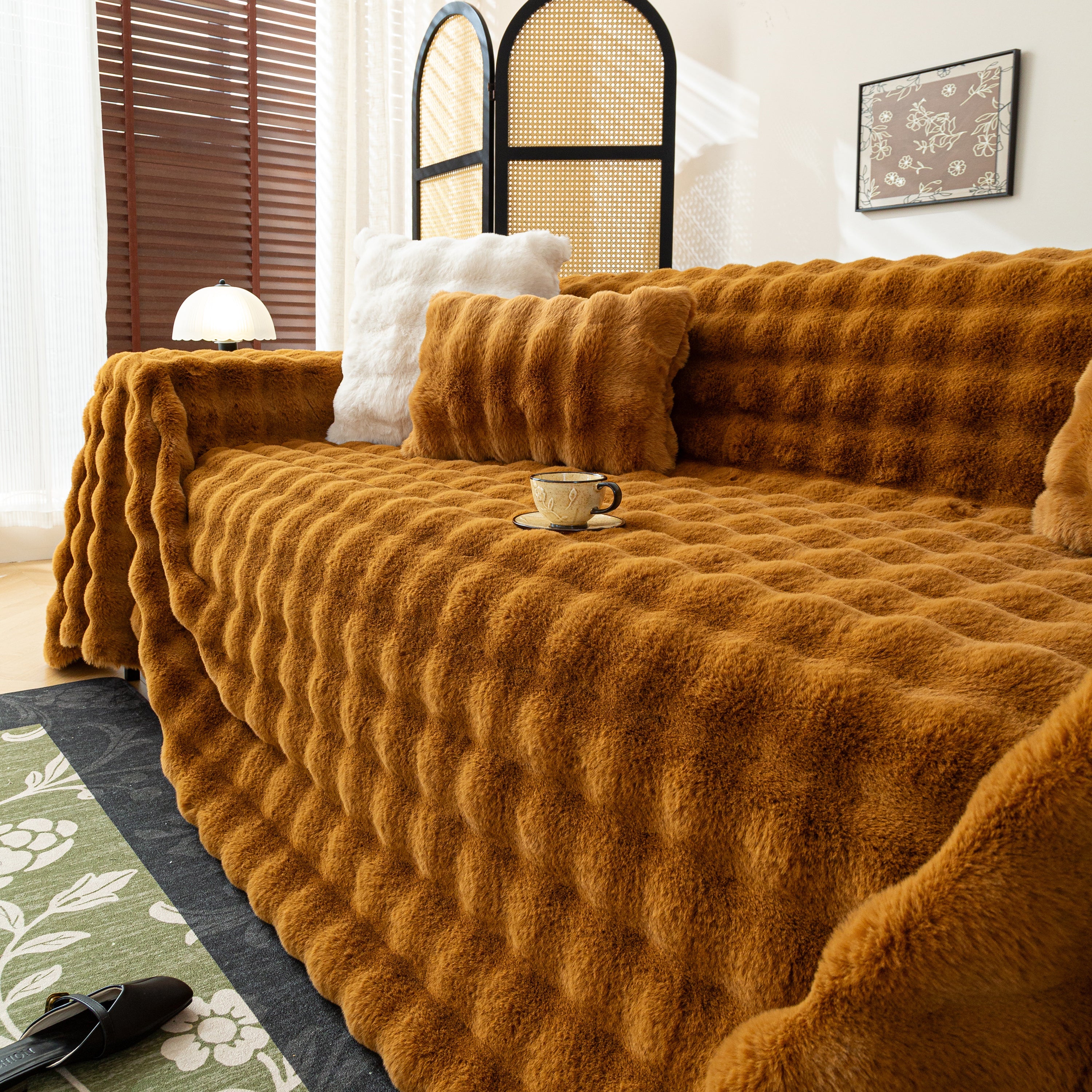 Thick Faux Fur Sofa Cover Fluffy Plush Warm Sofa Slipcover Furniture Protector For Couch Bed