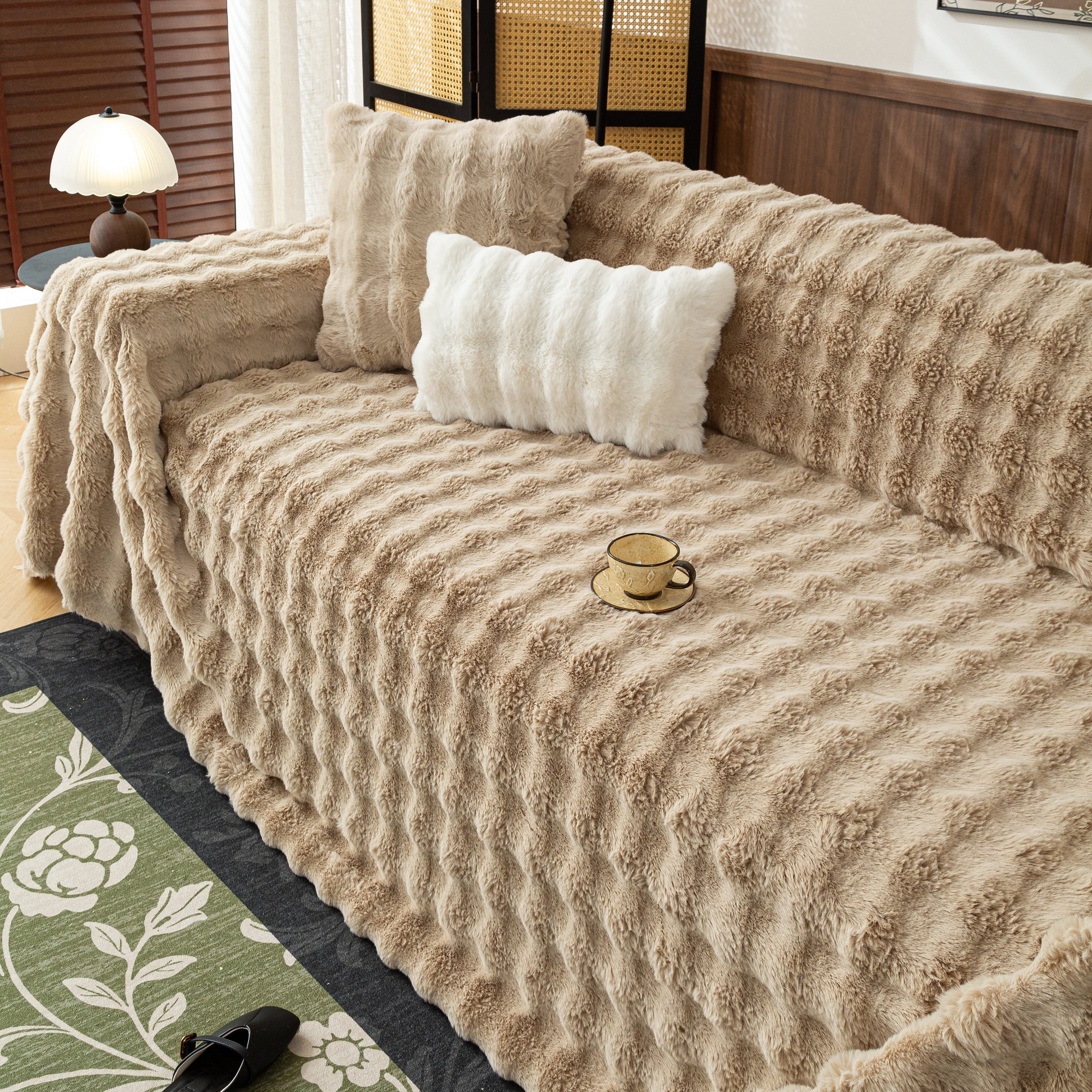 Thick Faux Fur Sofa Cover Fluffy Plush Warm Sofa Slipcover Furniture Protector For Couch Bed
