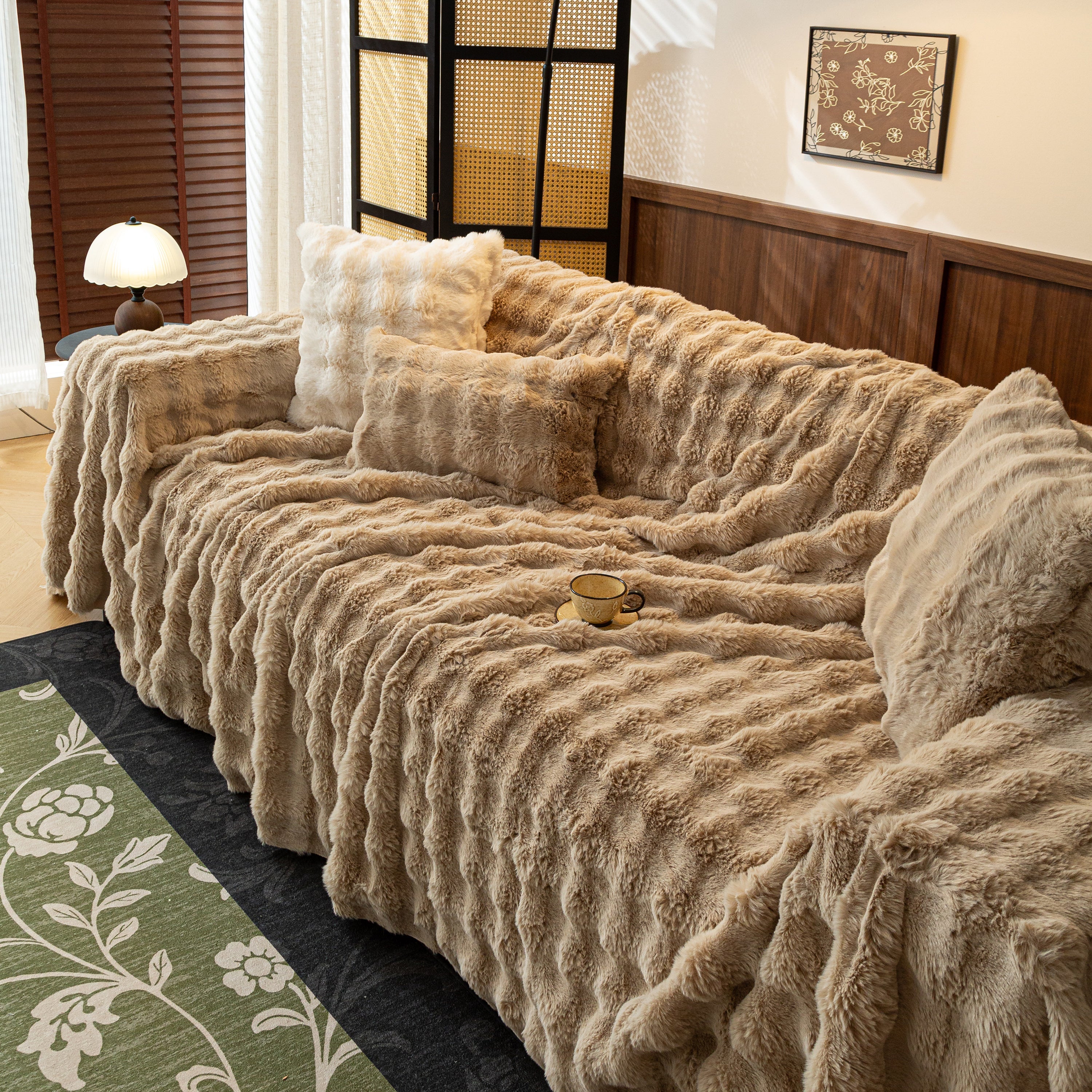 Thick Faux Fur Sofa Cover Fluffy Plush Warm Sofa Slipcover Furniture Protector For Couch Bed