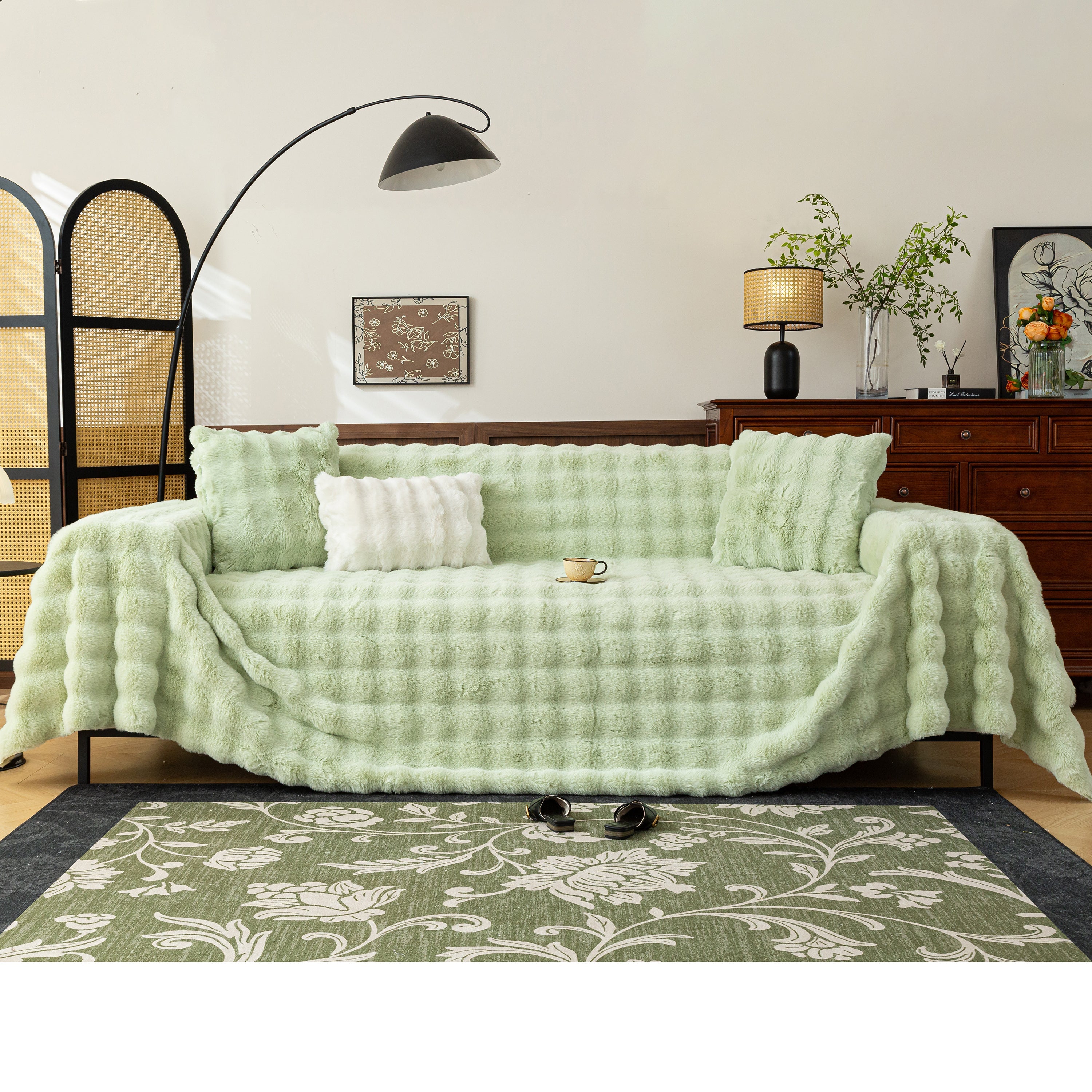 Thick Faux Fur Sofa Cover Fluffy Plush Warm Sofa Slipcover Furniture Protector For Couch Bed