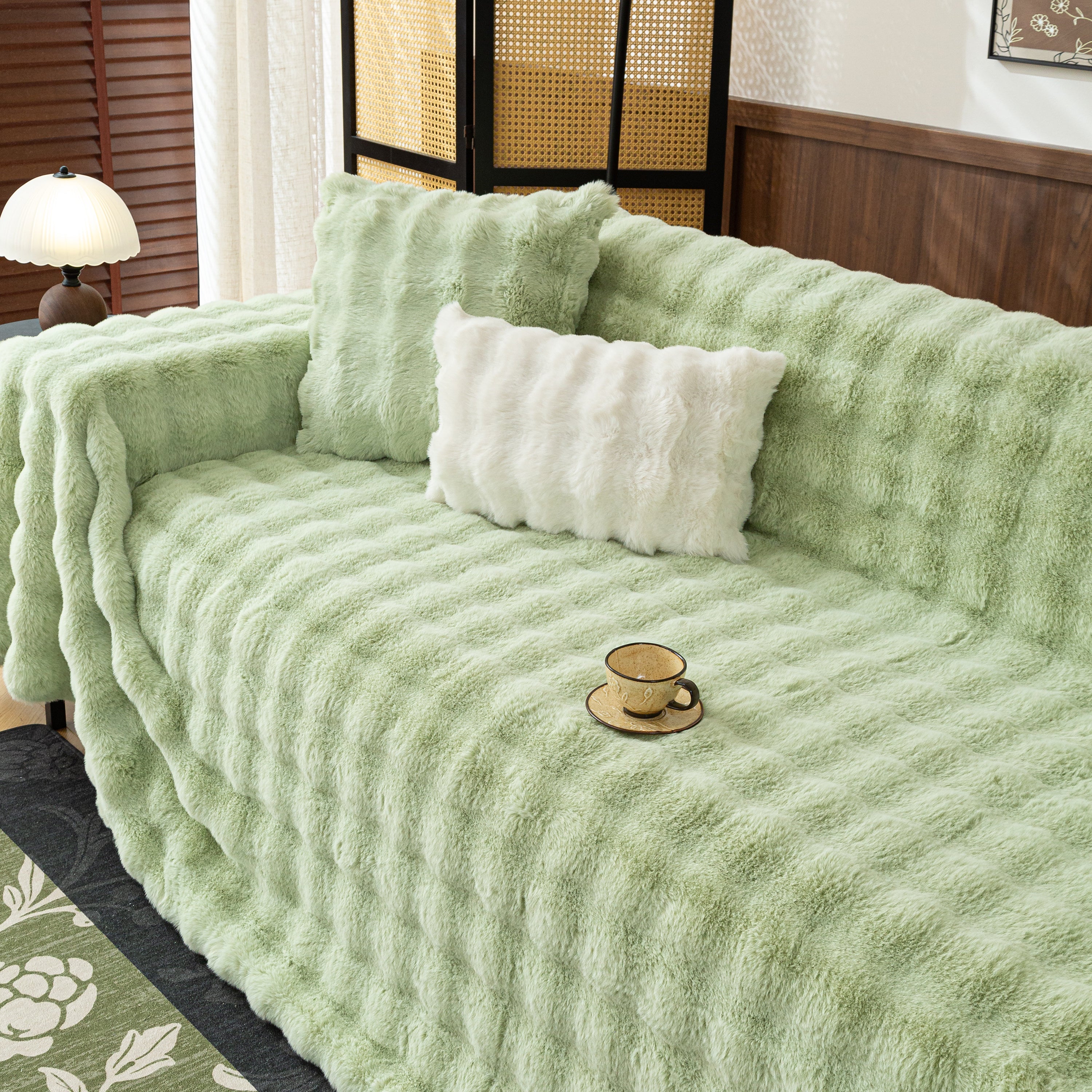 Thick Faux Fur Sofa Cover Fluffy Plush Warm Sofa Slipcover Furniture Protector For Couch Bed