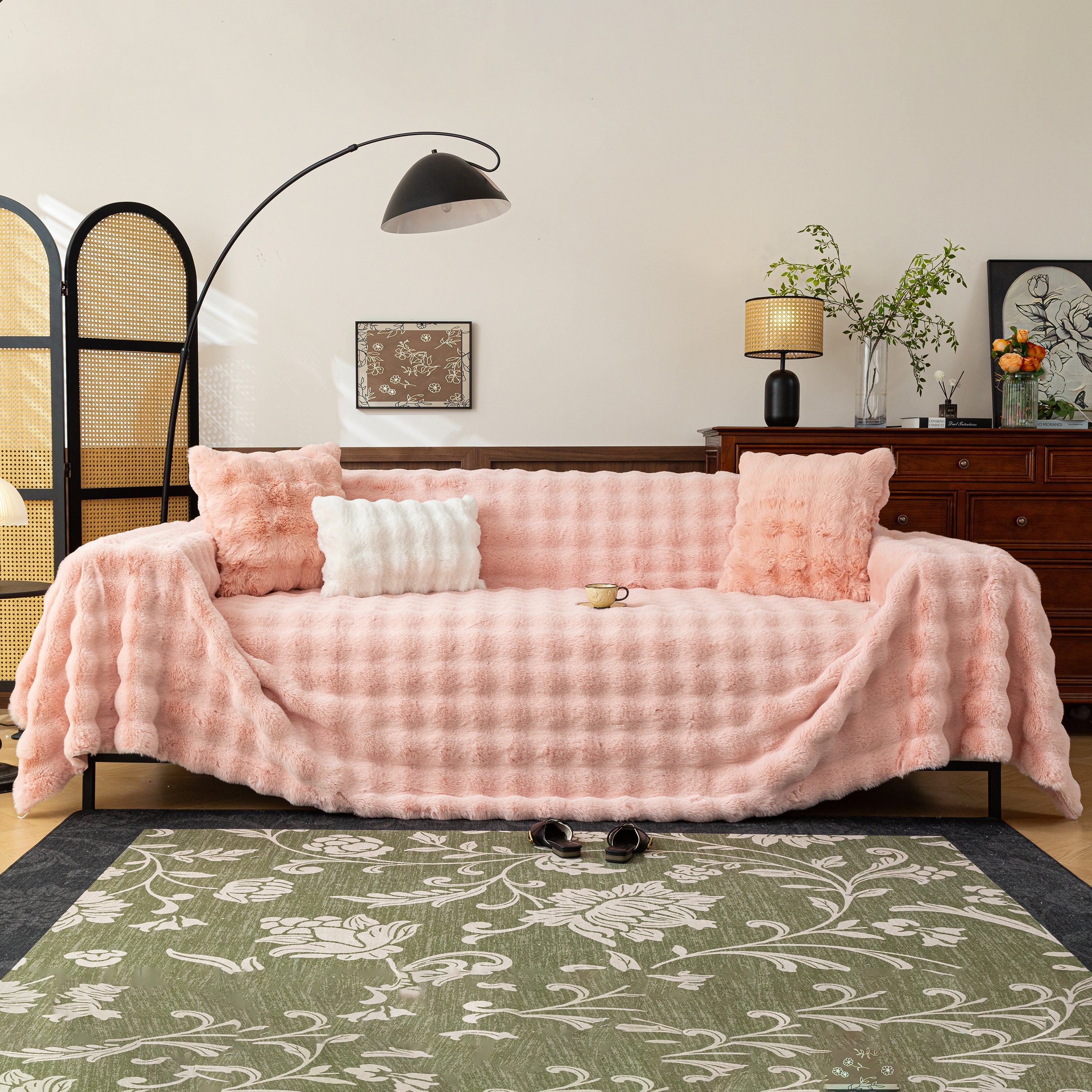 Thick Faux Fur Sofa Cover Fluffy Plush Warm Sofa Slipcover Furniture Protector For Couch Bed