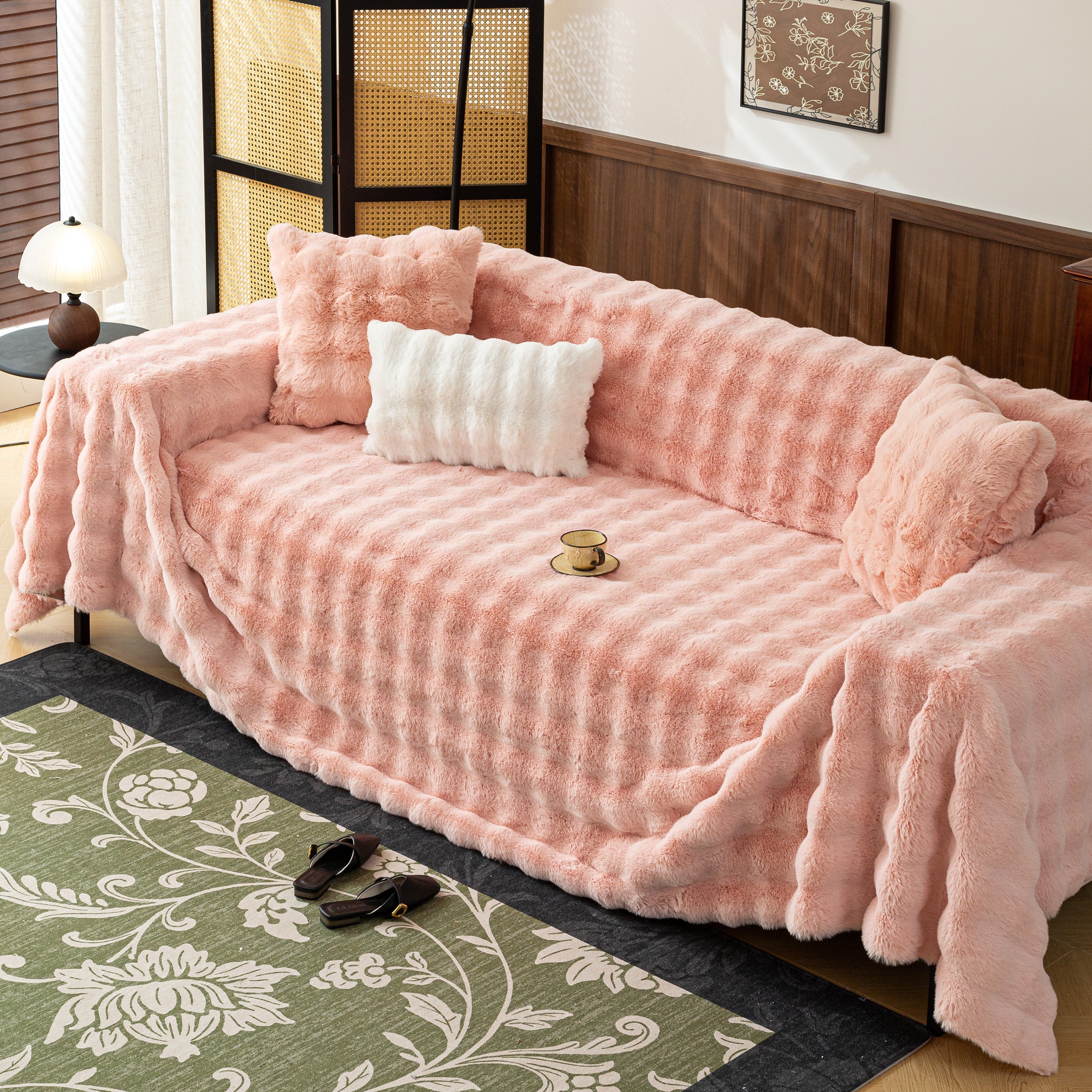 Thick Faux Fur Sofa Cover Fluffy Plush Warm Sofa Slipcover Furniture Protector For Couch Bed