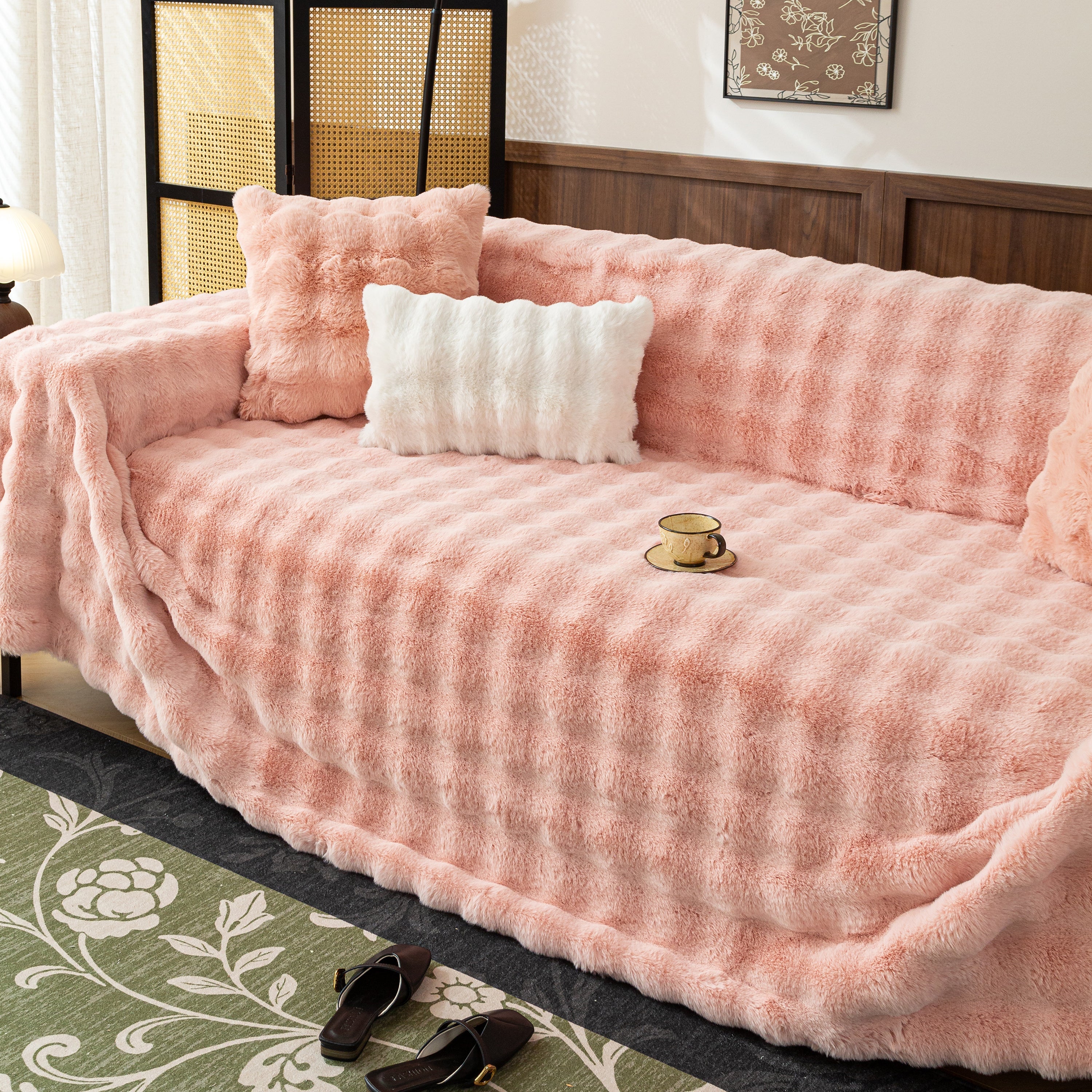 Thick Faux Fur Sofa Cover Fluffy Plush Warm Sofa Slipcover Furniture Protector For Couch Bed