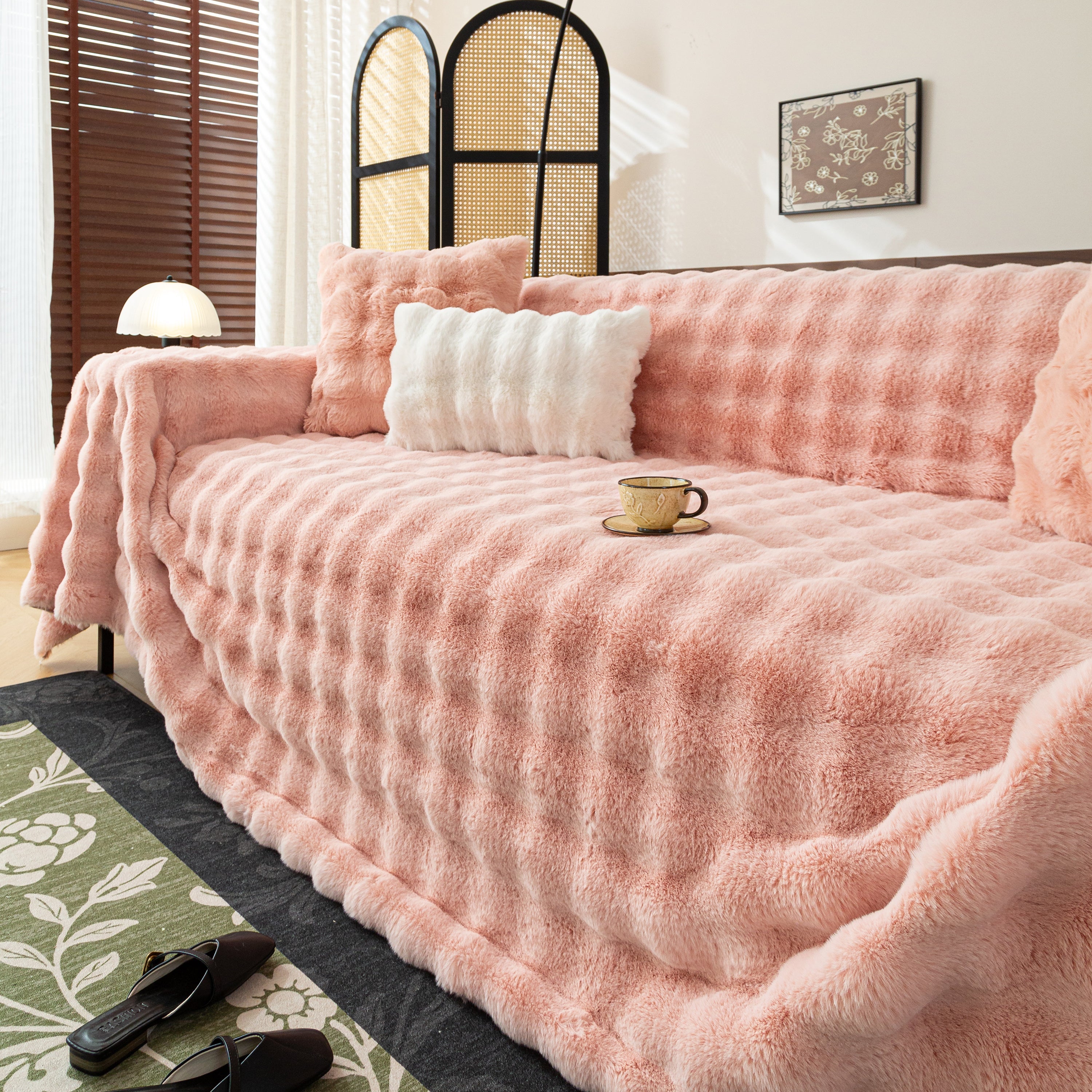 Thick Faux Fur Sofa Cover Fluffy Plush Warm Sofa Slipcover Furniture Protector For Couch Bed
