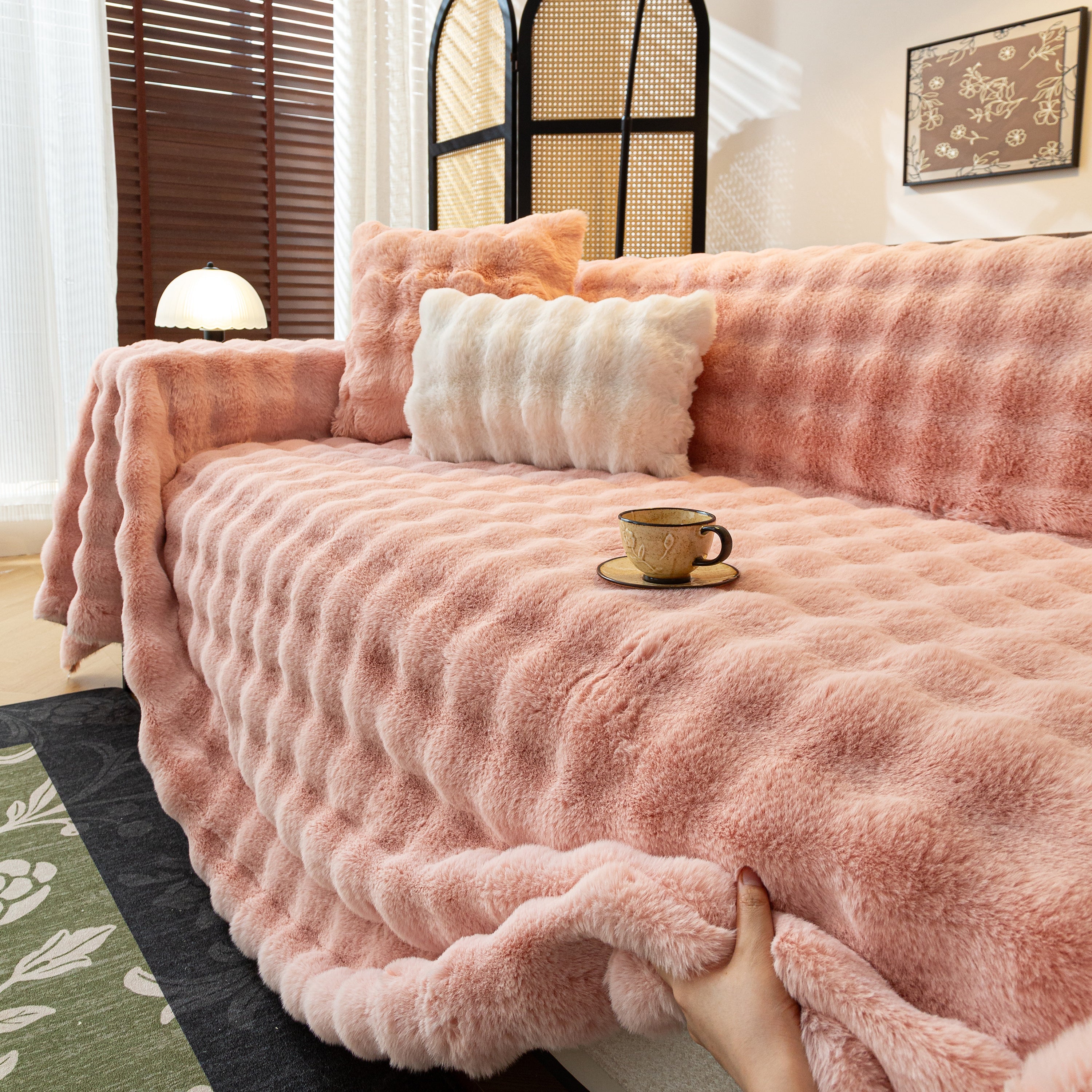 Thick Faux Fur Sofa Cover Fluffy Plush Warm Sofa Slipcover Furniture Protector For Couch Bed