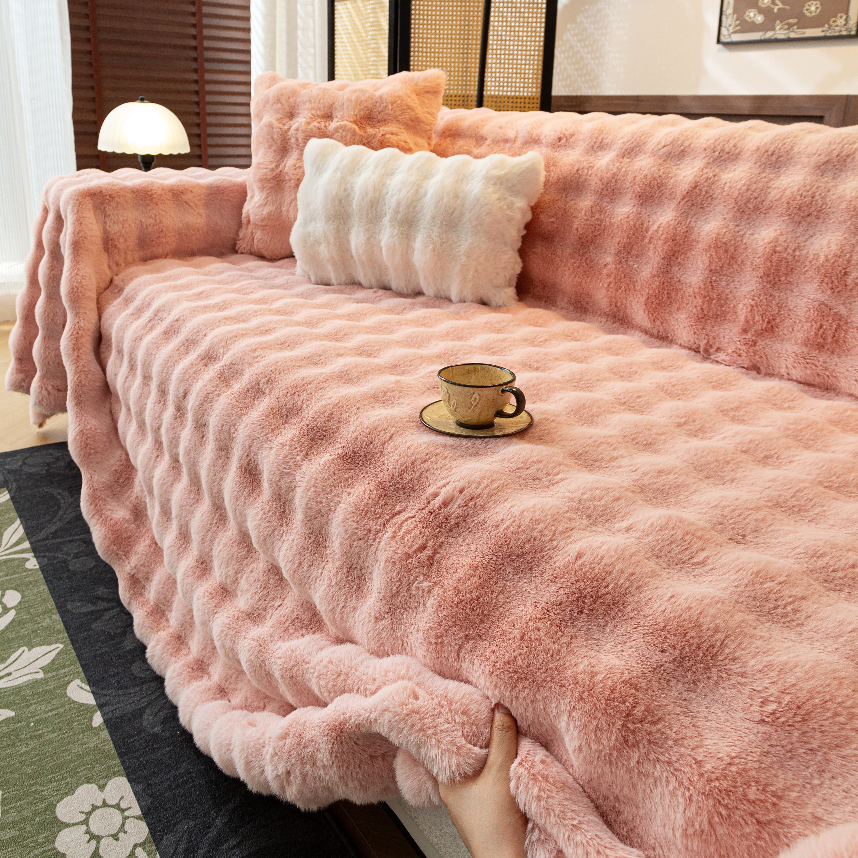 Thick Faux Fur Sofa Cover Fluffy Plush Warm Sofa Slipcover Furniture Protector For Couch Bed