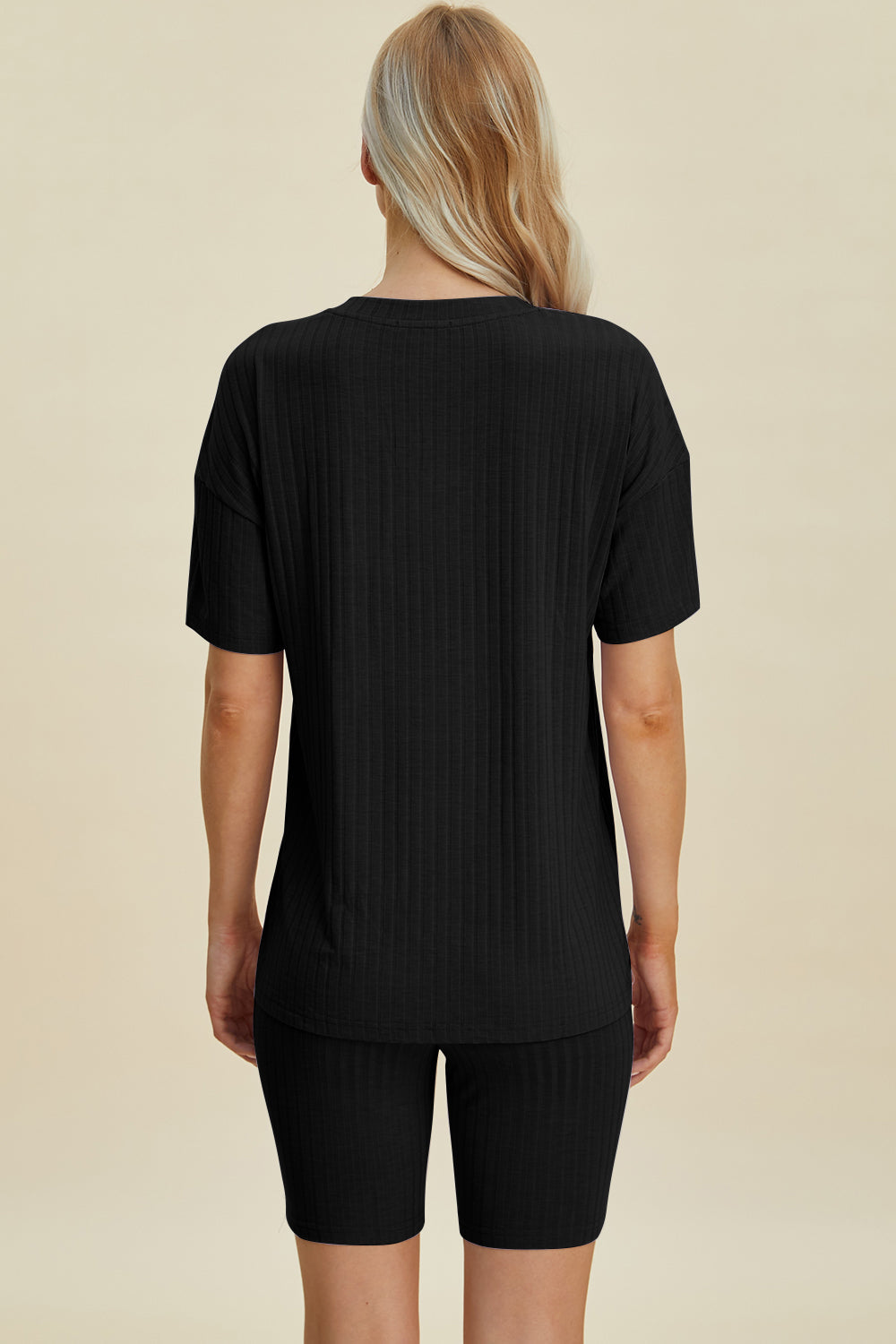 Basic Bae Full Size Ribbed V-neck Short Sleeve Top And Shorts Set