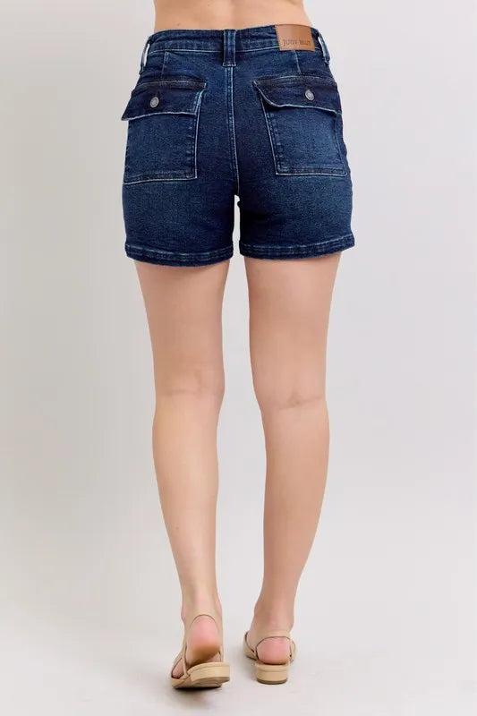 Judy Blue Full Size High Waist Back Flap Pocket Denim Shorts | Includes Plus Size