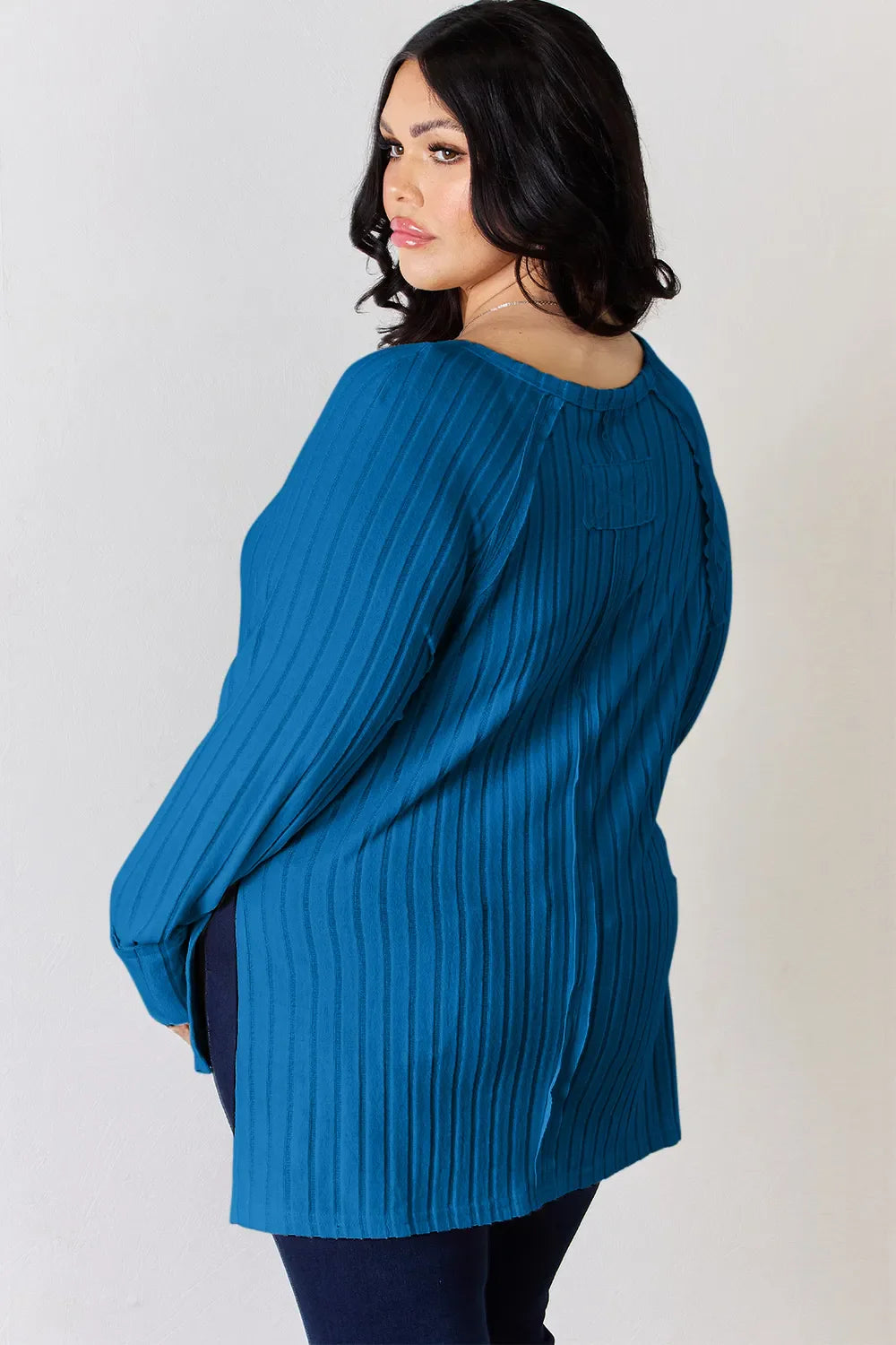 Basic Bae Full Size Ribbed Round Neck Slit Knit Top | Includes Plus Size
